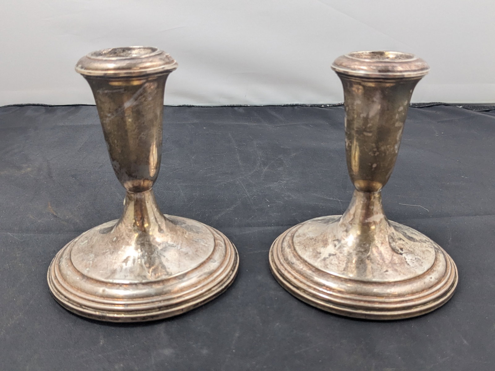 Empire Sterling Candle Holders: Empire 4.5" tall Weighted Sterling Candle Holders - 4" base