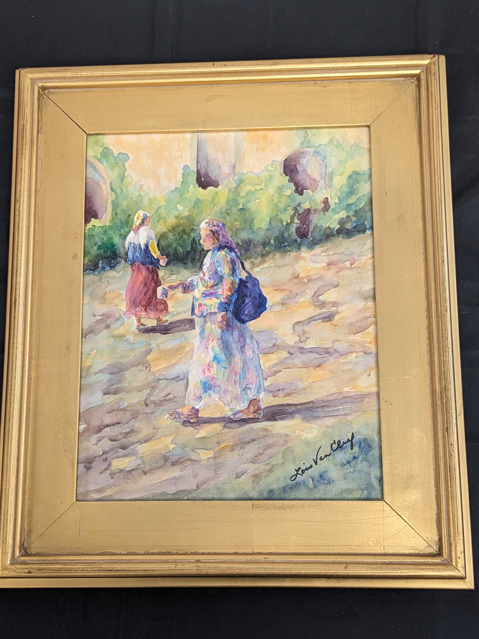 Lois Van Cleef The Gypsies Painting: Nicely framed acryllic on board from Berkshire based artist Lois Van Cleef who did in 2024. Title The Gypsies. Image lize 10x13.5, framed size 16x19.5.