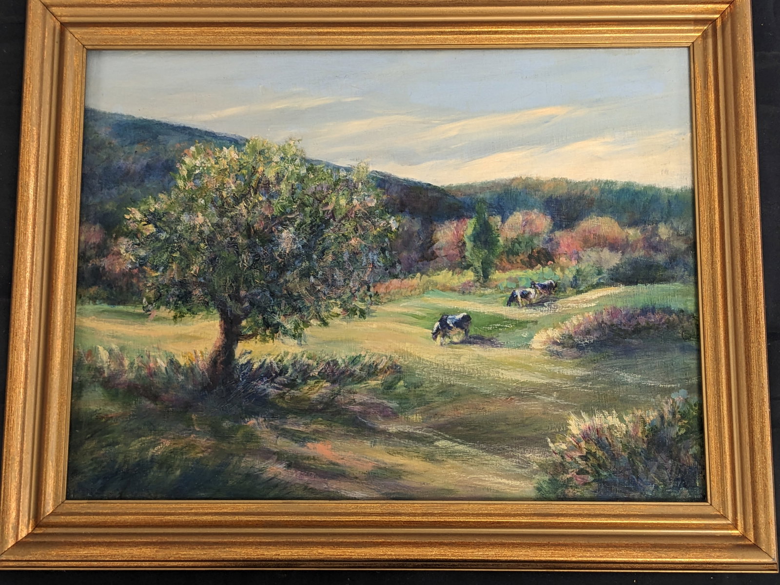 Lois Van Cleef Painting Ashley Falls Summer: Well framed acryllic on board painting by Lois Van Cleef late Berkshires based artist. Title is Ashley Falls Summer. Framed size 15x19, image size 12x16