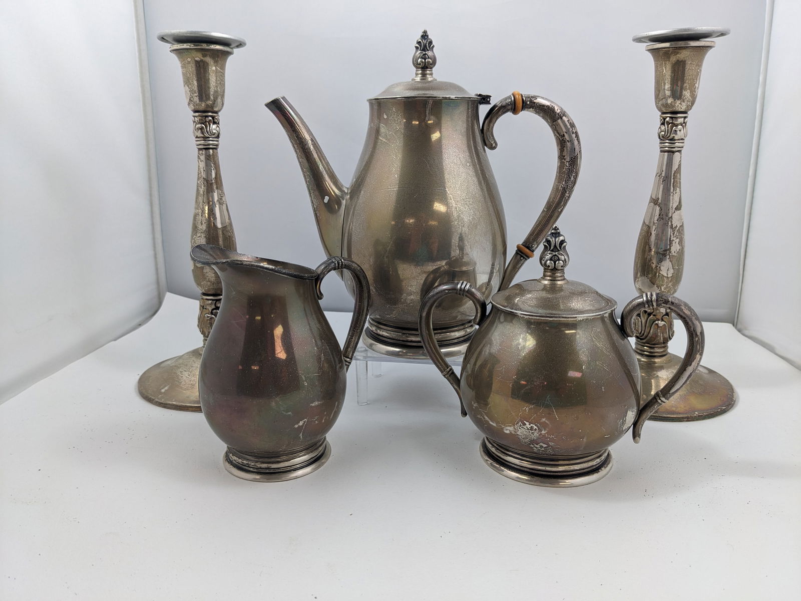 Royal Danish Coffee Set Marked  Sterling one Pair Candlesticks (1 of 12)