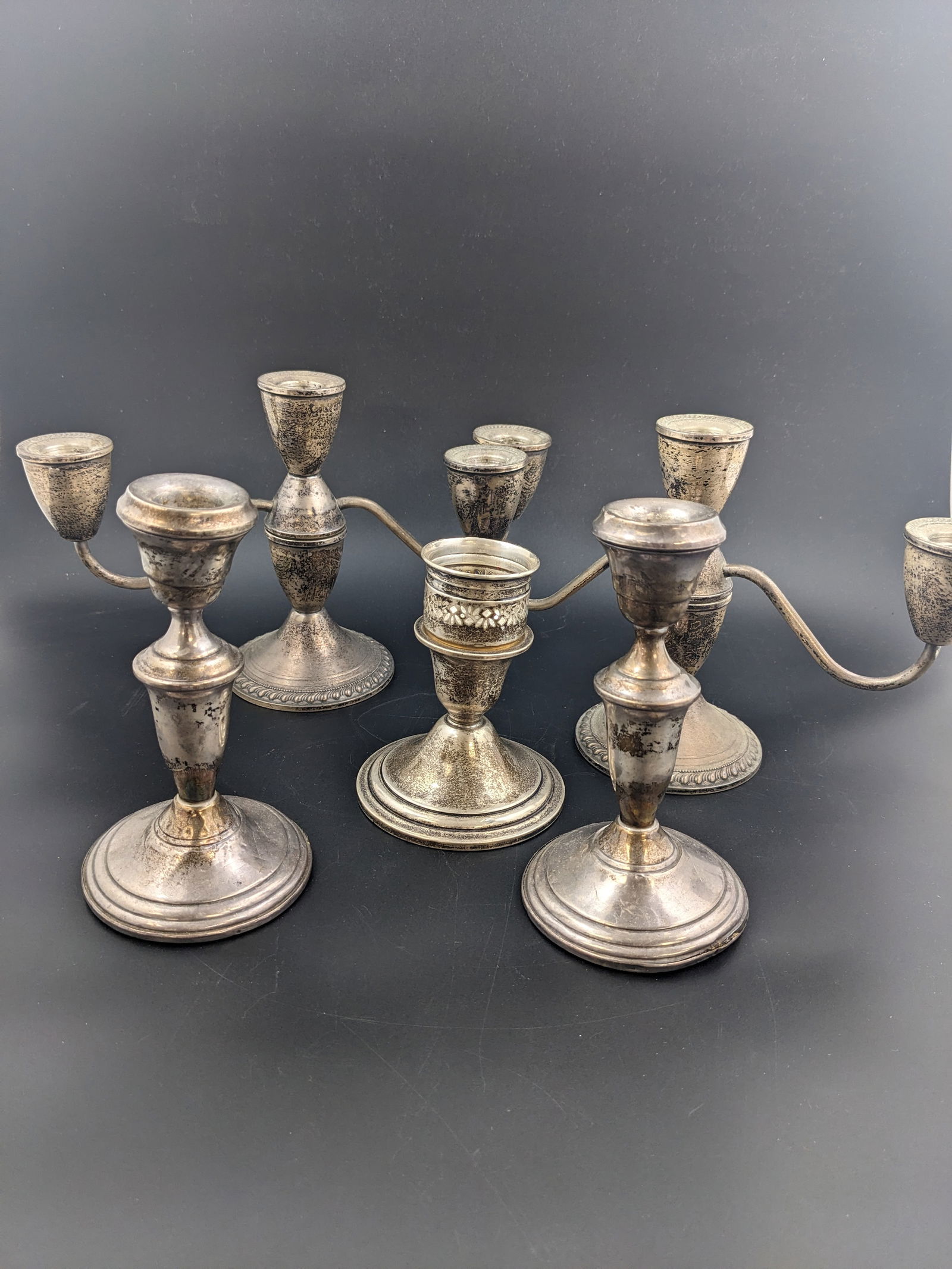 Weighted Sterling Candlesticks 2 pairs and a single 1860 Grams (1 of 8)