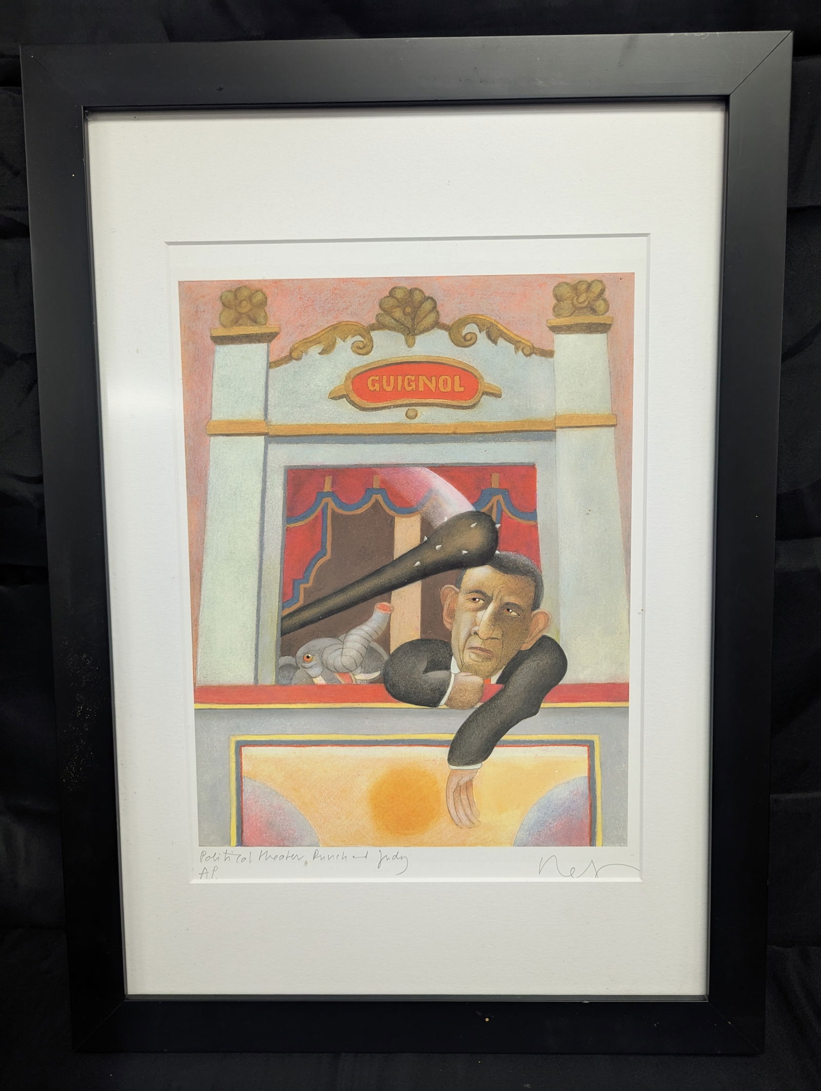 Etienne Delessert, "Political Theater Punch and Judy", signed Lithograph (1 of 6)