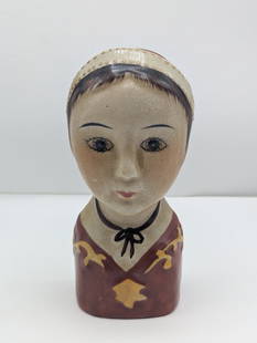 Scandinavian Folk Art Vintage Ceramic Lady Head Vase: Scandinavian Folk Art Vintage Ceramic Lady Head Vase, 3" x 6.5"
