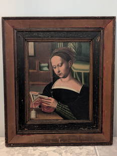 Mary Magdalene Reading, Continental School, 19th Century Portrait in the Italian 16th Century Style: Continental School, 19th CenturyPortrait in the 16th Century Style. Unsigned, Oil on panel 19 3/8 x 15 in, framed.