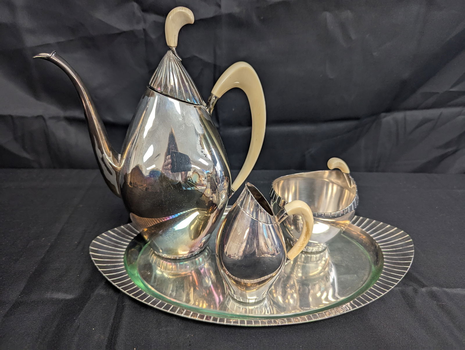 Wilhelm T. Binder (WTB) German Sterling Silver 4-Piece Coffee/Tea Service with Tray, 965g (1 of 15)