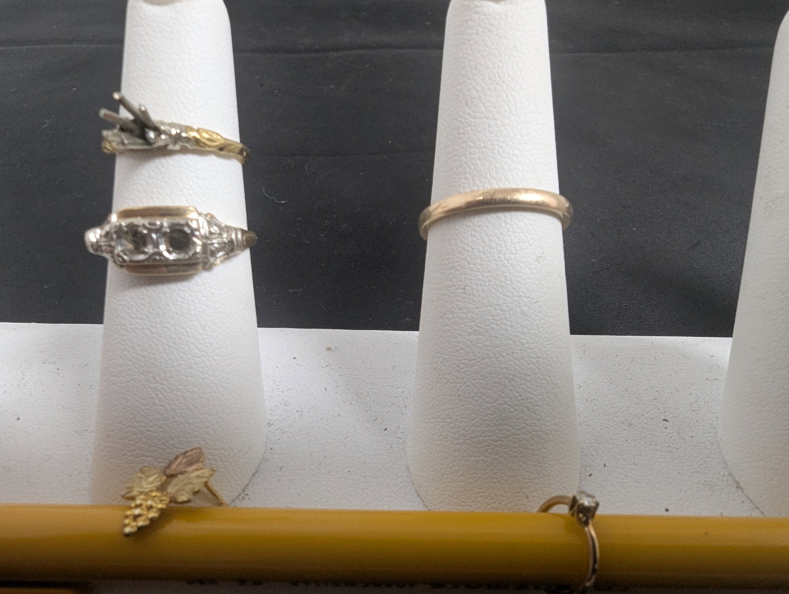 Unmarked 14K Tested Jewelry: 4 Rings (one baby ring), one post earring, all unmarked but tested 14k on outside and passed magnet test. 7.8 total weight
