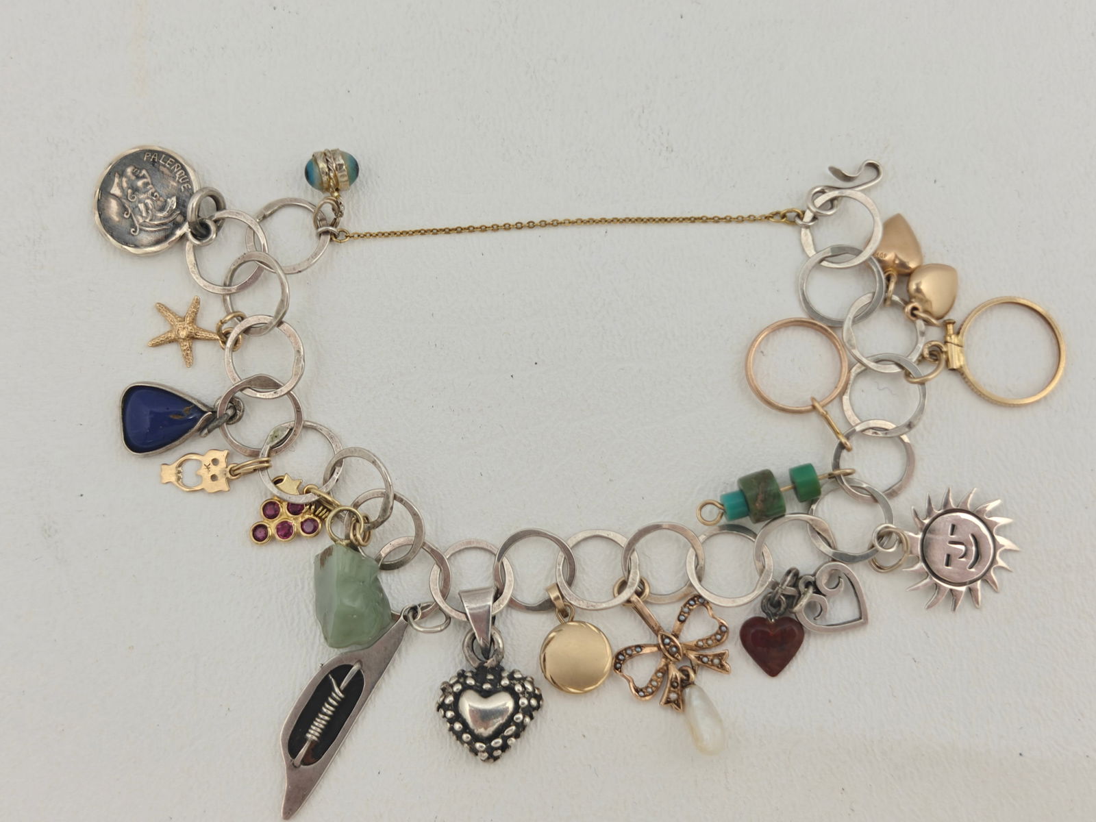 Vintage Charm Bracelet 8 in including with  4 charms marked 14k, 3 marked 10k, 5 marked sterling (1 of 19)