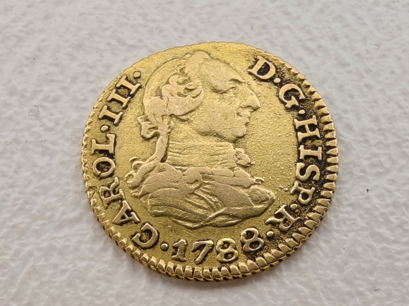 1788 Spanish Charles III 1/2 Escudo 22k Gold Coin, 1.7g: 1788 Spanish Charles III 1/2 Escudo 22k Gold Coin, 1.7g