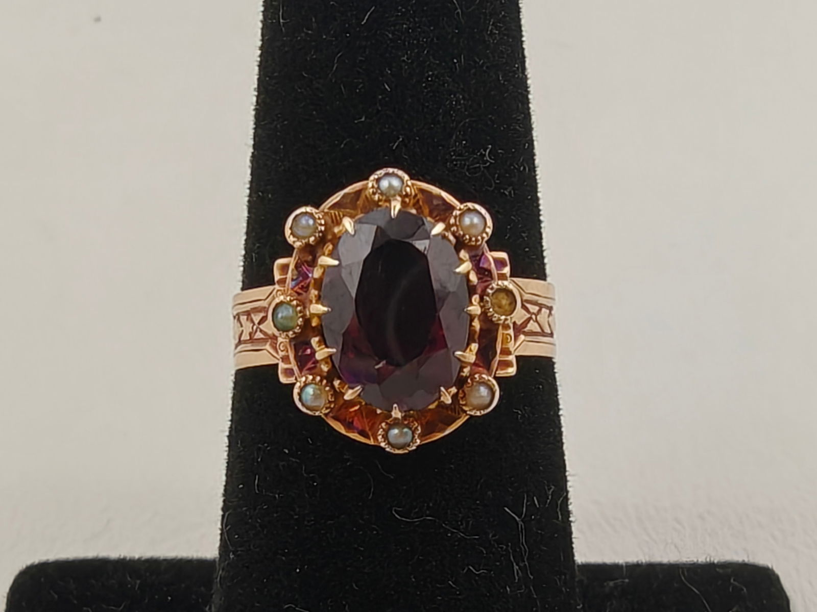 14K Gold Garnet & Pearl Ring (1 of 5)