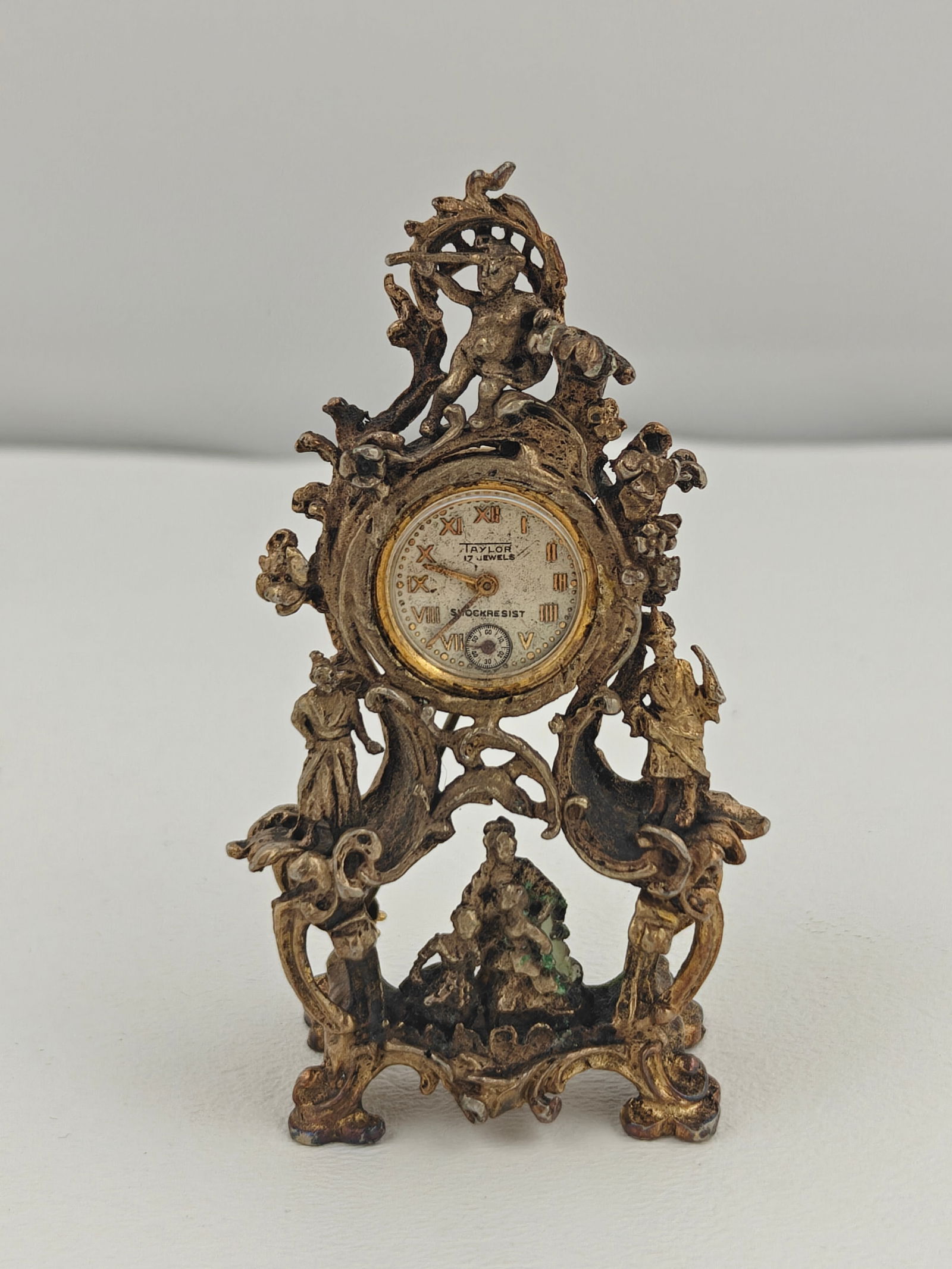 Taylor 17 Jewel Sterling Figural Clock Brooch (1 of 7)