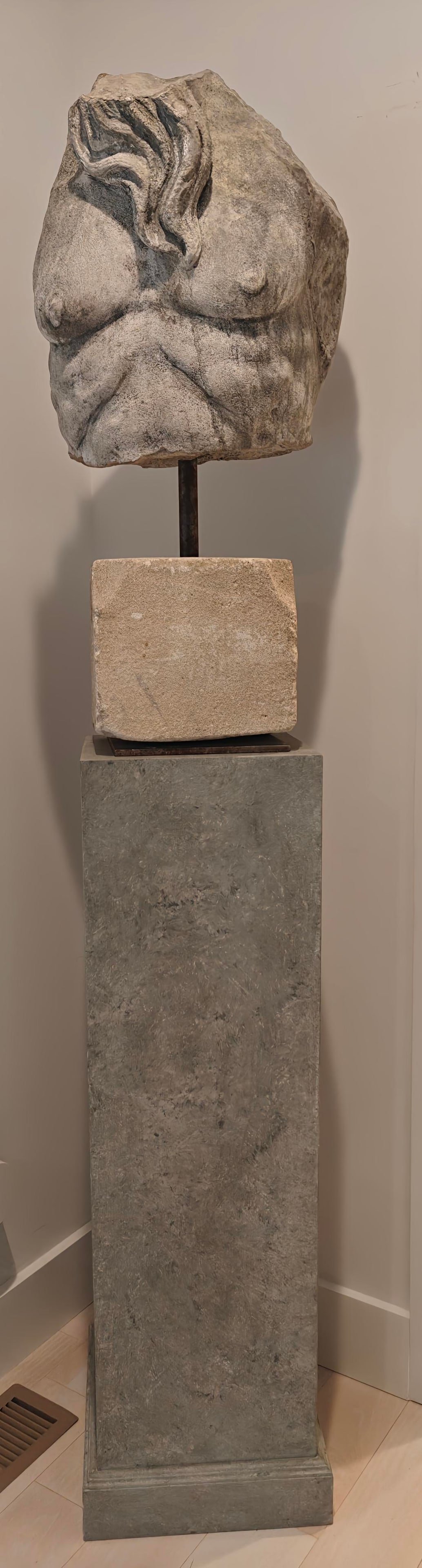 Carved Stone Torso Fragment on Stand (1 of 4)