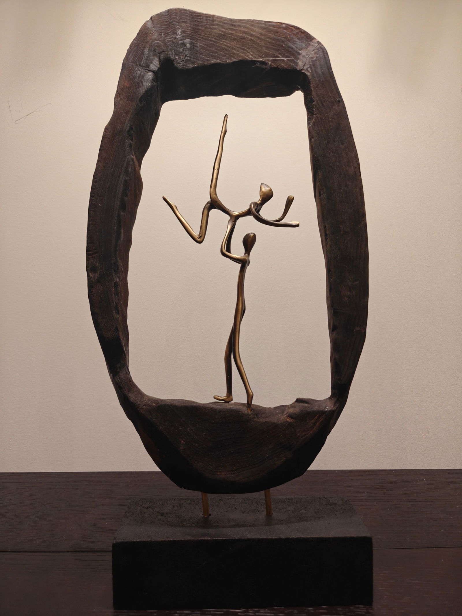 Greek Bronze and Wood Couple Dancing Modern Sculpture (1 of 5)