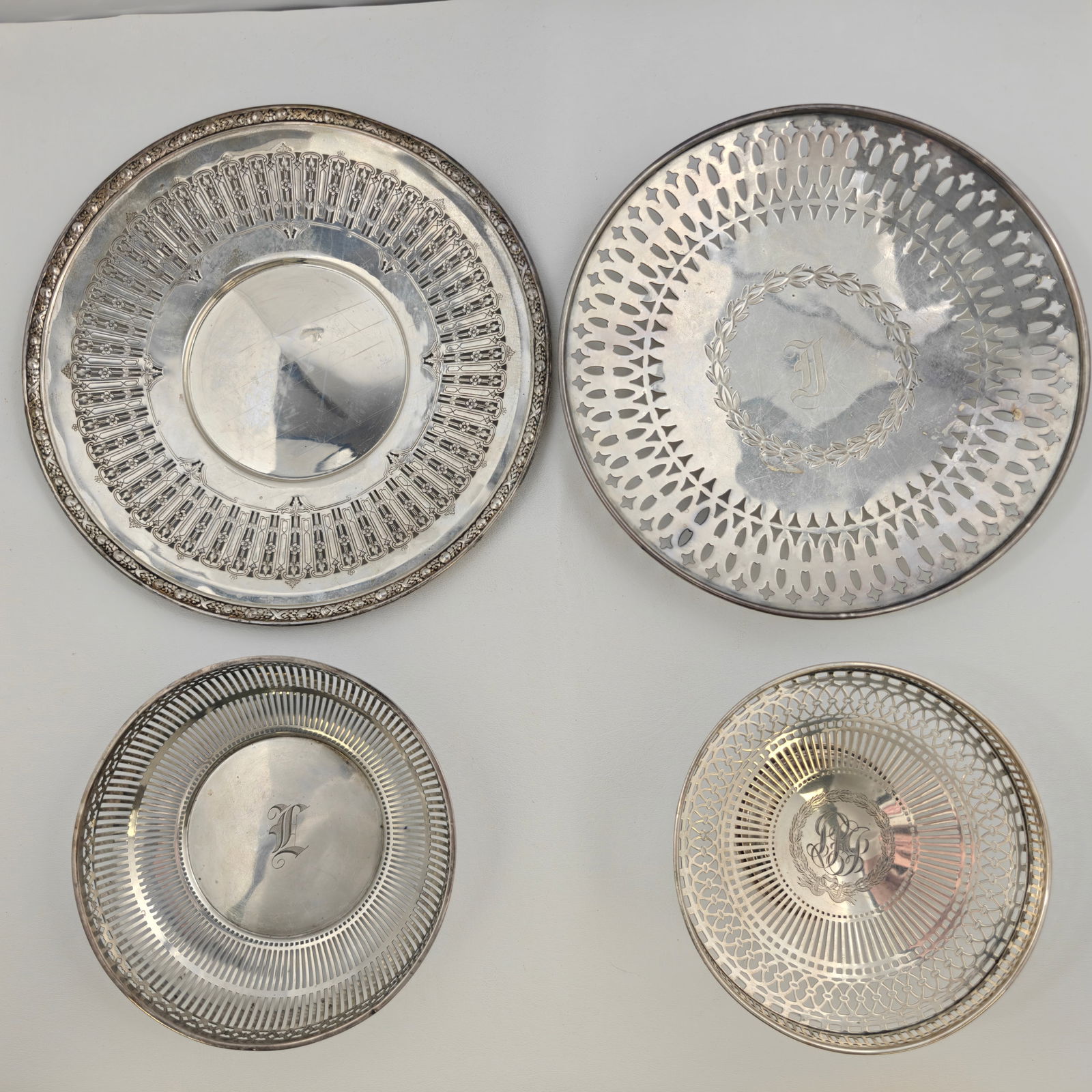 Four Sterling Pierced Dishes by Joseph Seymour Co., Watson Co., and R. Wallace & Sons, 941 Grams (1 of 13)