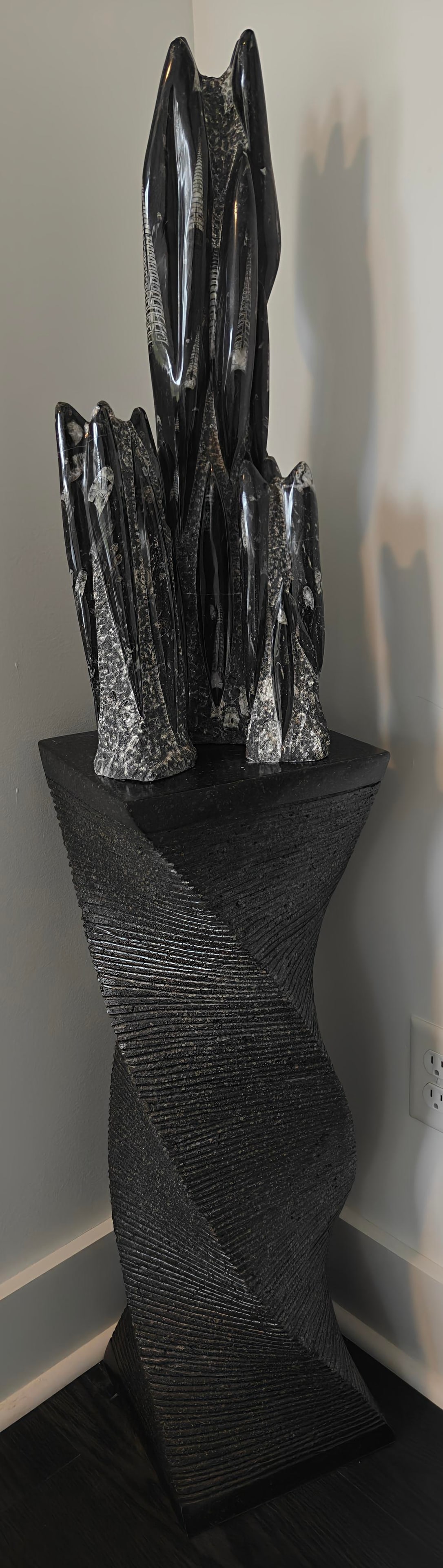 Moroccan Orthoceras Fossilized Sculpture with Base (1 of 5)