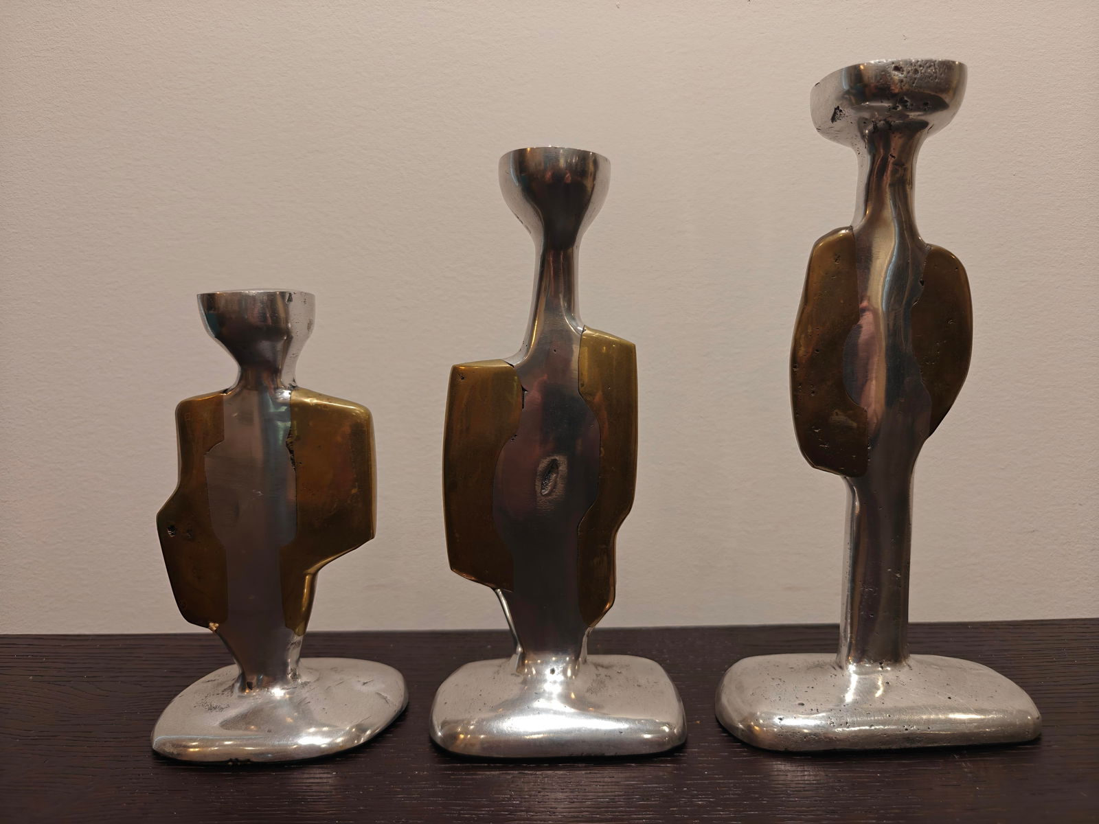 Set of 3 Brutalist-Style Candle Holders, Attributed to David Marshall (1 of 4)