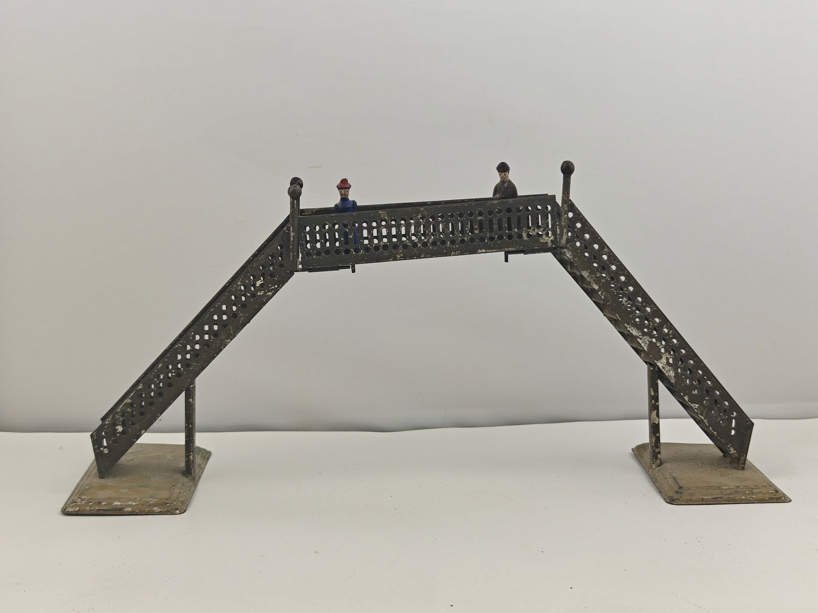 Antique Tin Toy Train Footbridge with 2 Pedestrians (1 of 8)