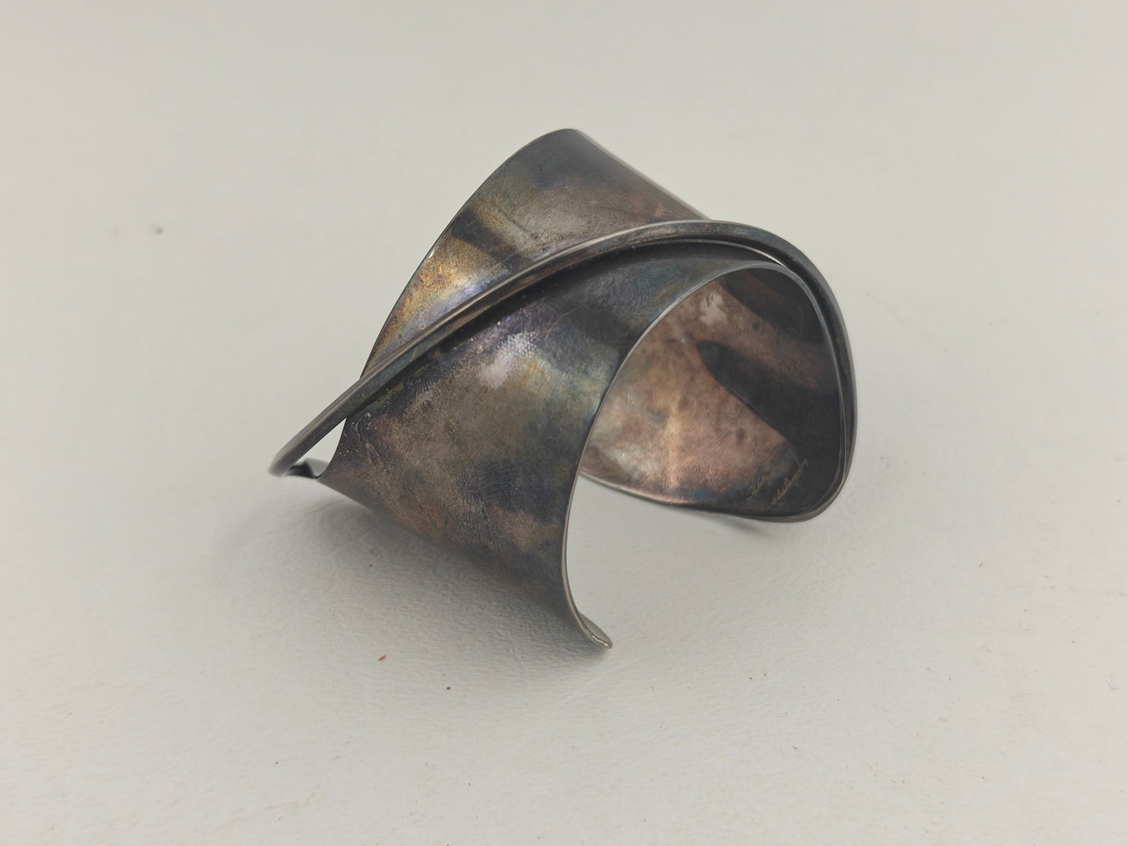 Silver Brutalist Cuff Bracelet, Signed (1 of 5)