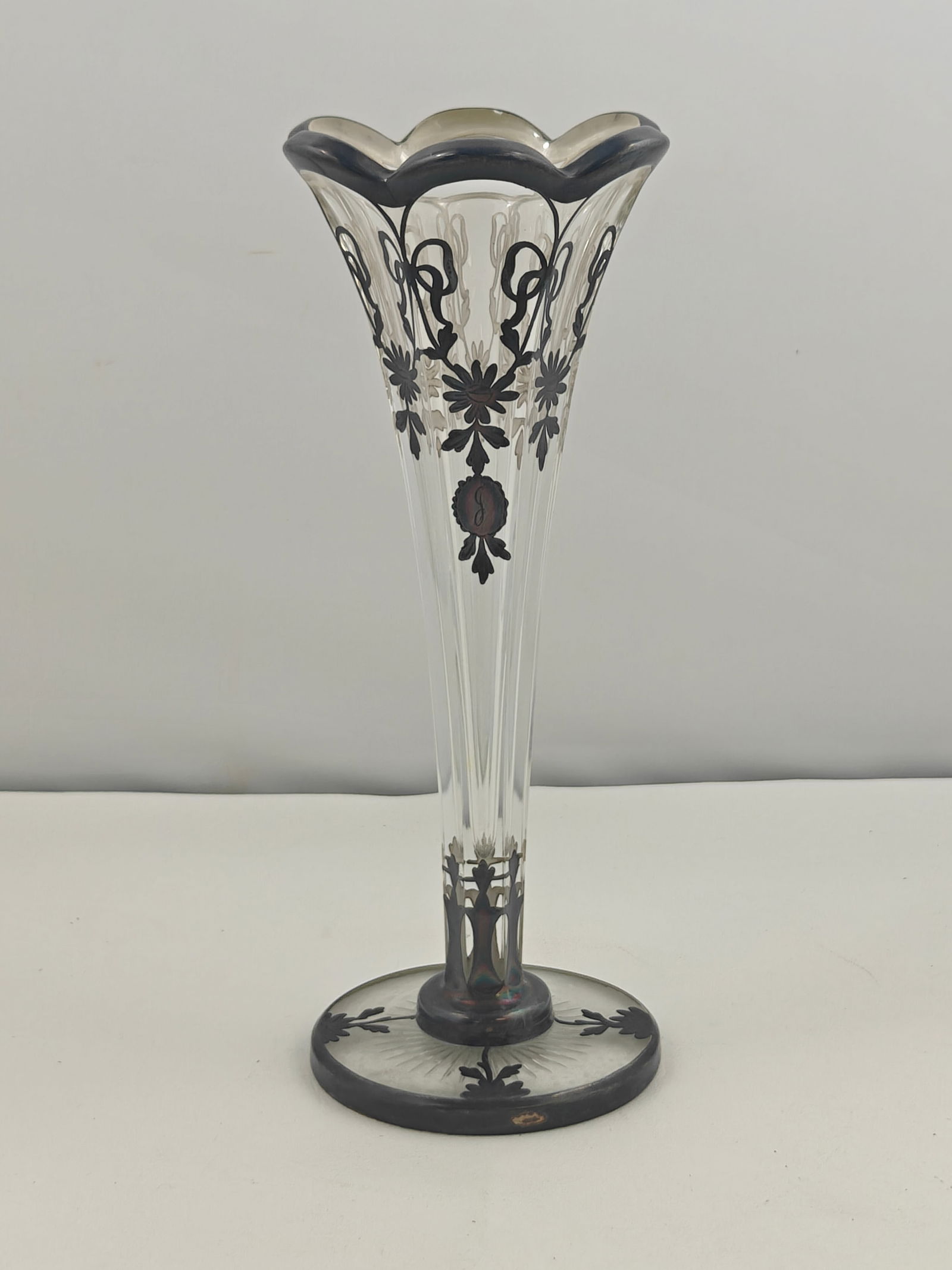 Sterling Overlay Crystal Art Nouveau Vase – 10" (1 of 6)