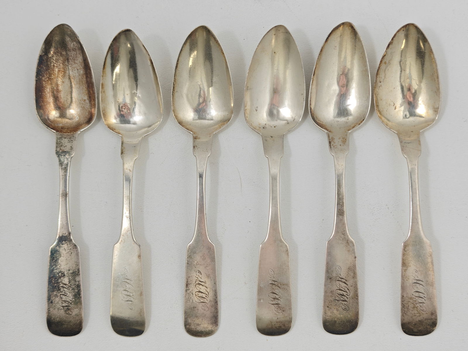 Six Mid-19th Century Mitchell & Tyler Coin Silver Spoons - 293g (1 of 3)