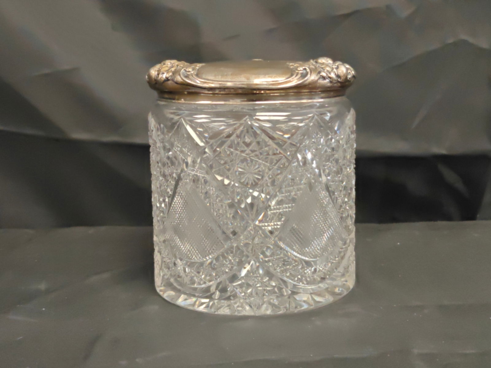 Cut Crystal Biscuit Jar with Sterling Silver Lid (1 of 4)