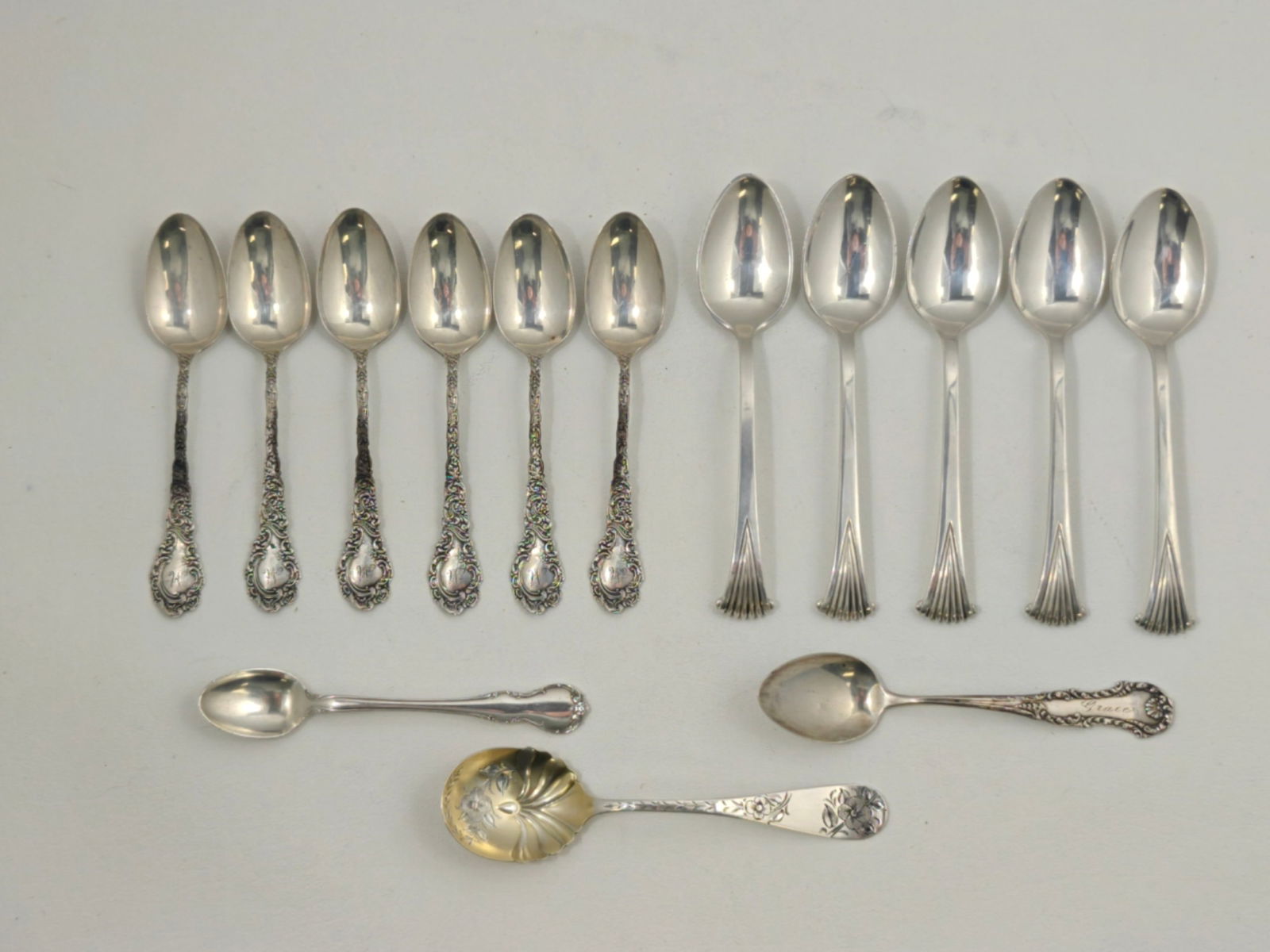 Lot of 14 Sterling Silver Spoons, Assorted Patterns, 355 Grams Total (1 of 11)