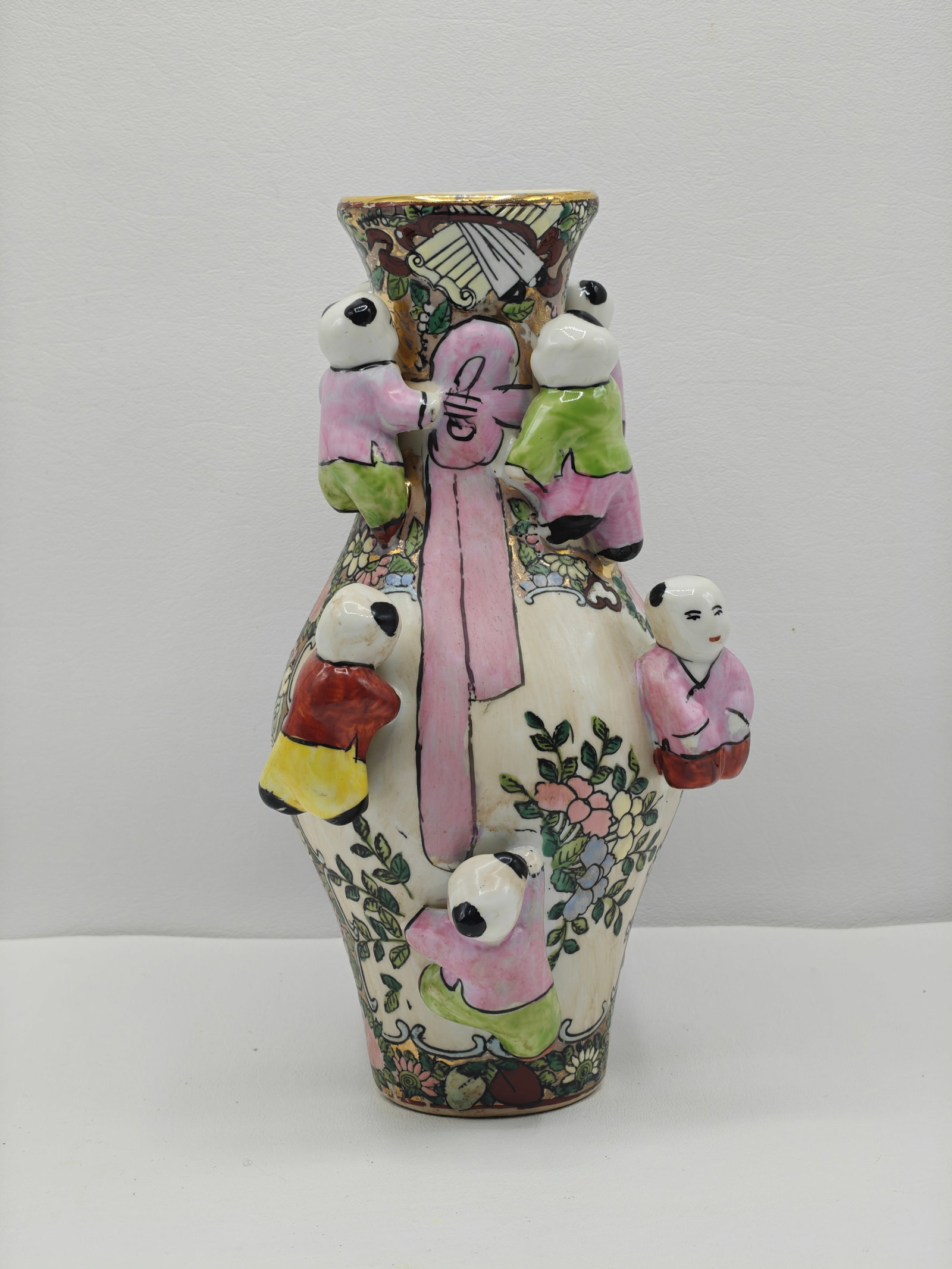 Chinese Porcelain “Hundred Boys" Fertility Vase, Hand Painted Satsona (1 of 6)