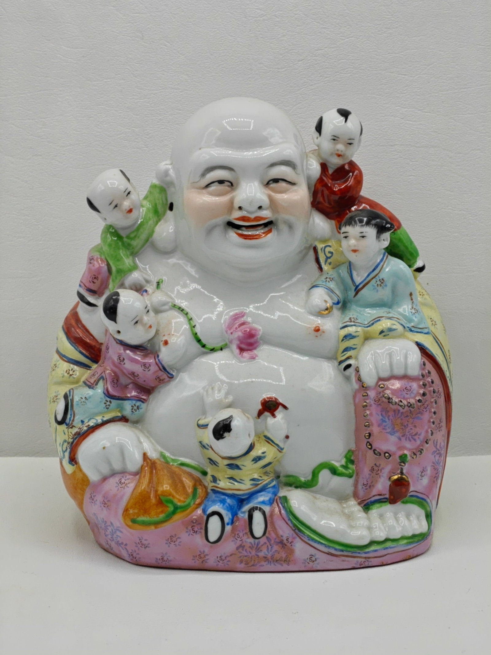 Vintage Chinese Porcelain Laughing Buddha with Five Children Figure (1 of 5)