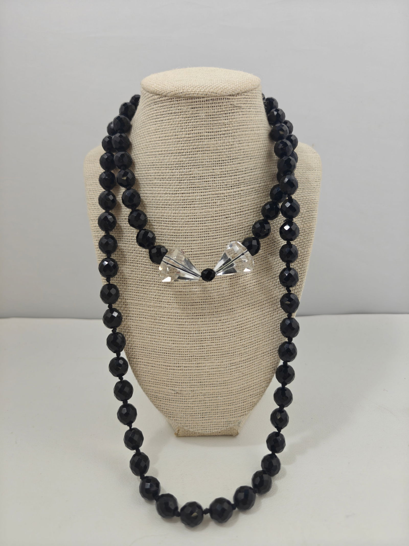 Heidi Daus “Full of Possibilities" Convertible Necklace: Bold and versatile Heidi Daus statement necklace featuring faceted black beads with striking clear acrylic (or crystal-style) geometric center elements. Designed as a convertible piece, allowing for m
