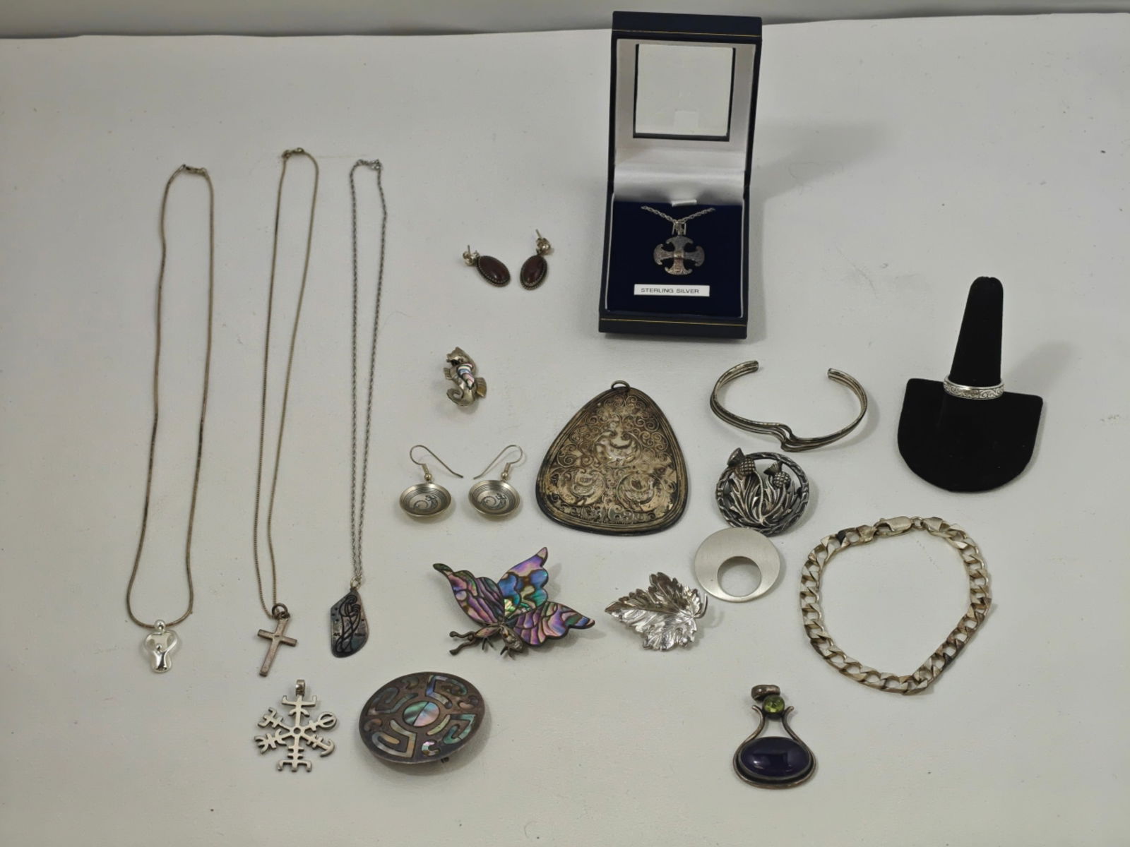 Group of Sterling Silver Jewelry Including Towle 1979 Medallion, Bracelets, Pendants and Earrings, (1 of 15)