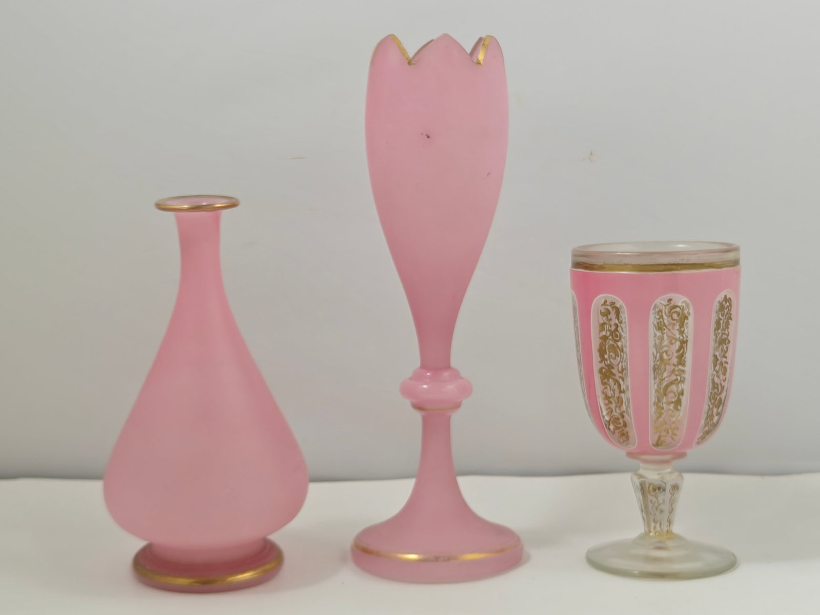 Collection of Four Pink & Green Opaline Art Glass Vessels (1 of 6)