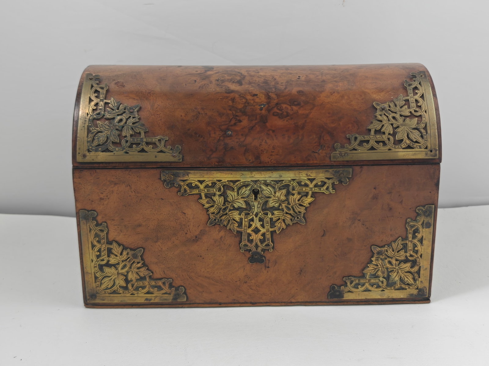 Antique Victorian Burled Wood Brass-Mounted Stationery Box (1 of 7)