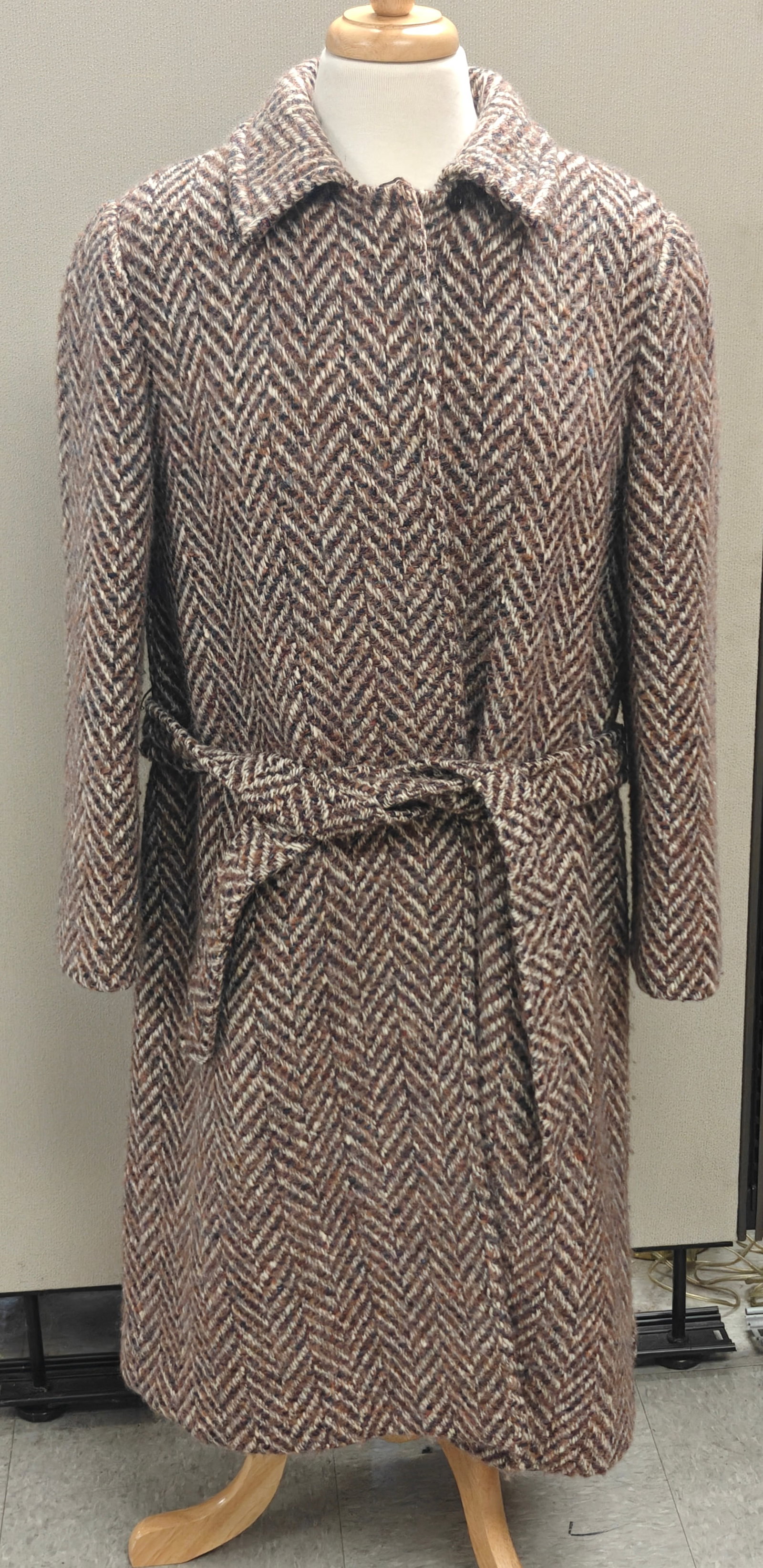 Vintage Aquascutum England Herringbone Belted Wool Coat (1 of 9)