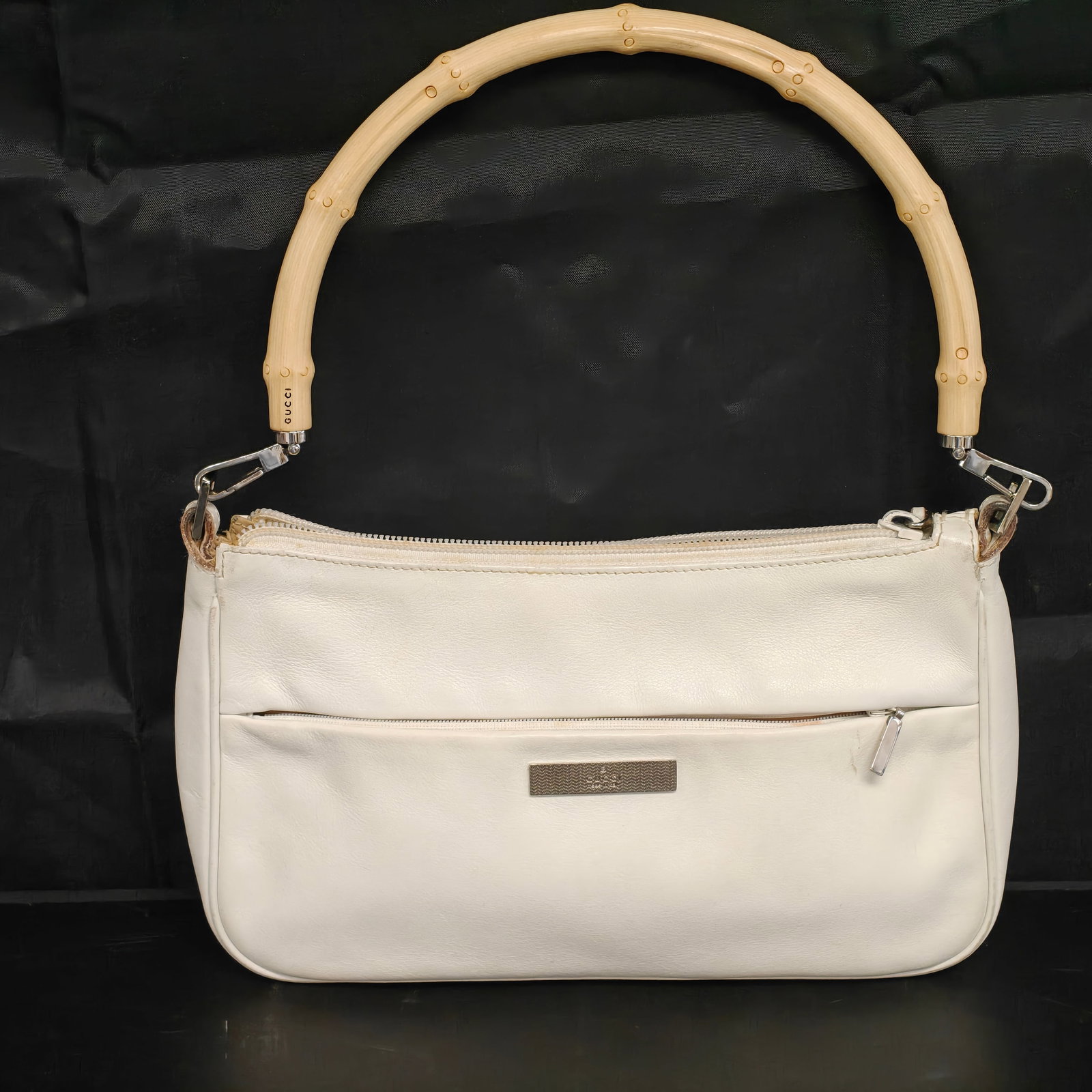 Authentic Vintage Gucci White Leather Bamboo Handle Handbag (1 of 9)
