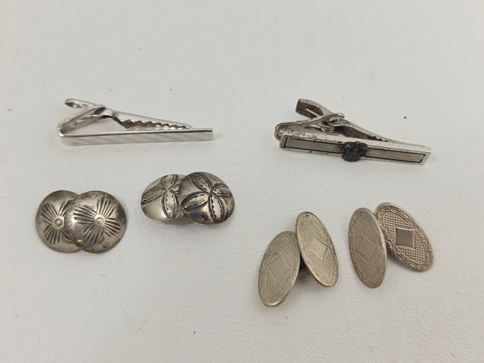 Two Sterling Silver Tie Clips with Silver Tone Cufflinks (1 of 5)