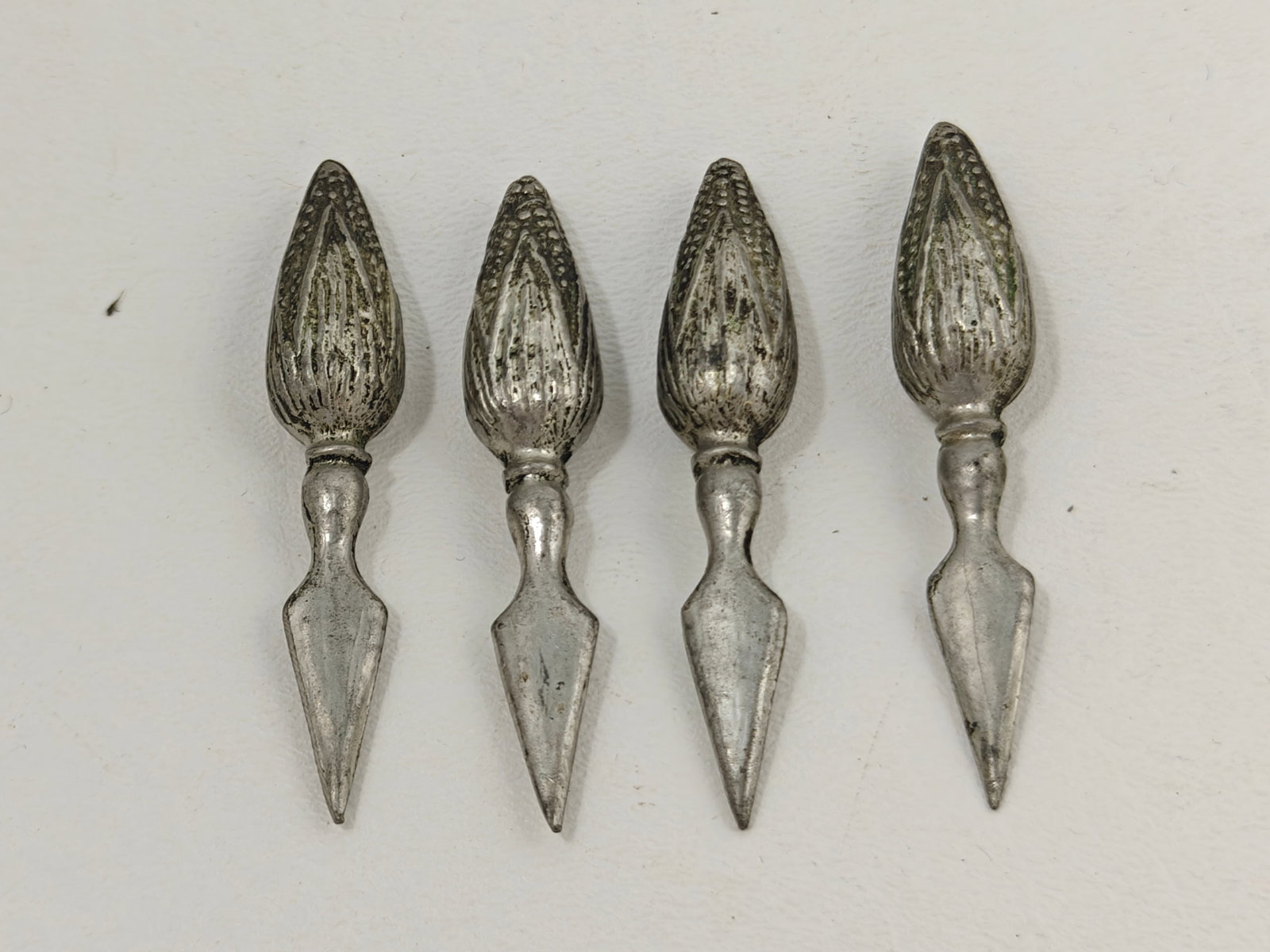 Set of Four Vintage Pewter Corn Cob Place Card Holders (1 of 2)