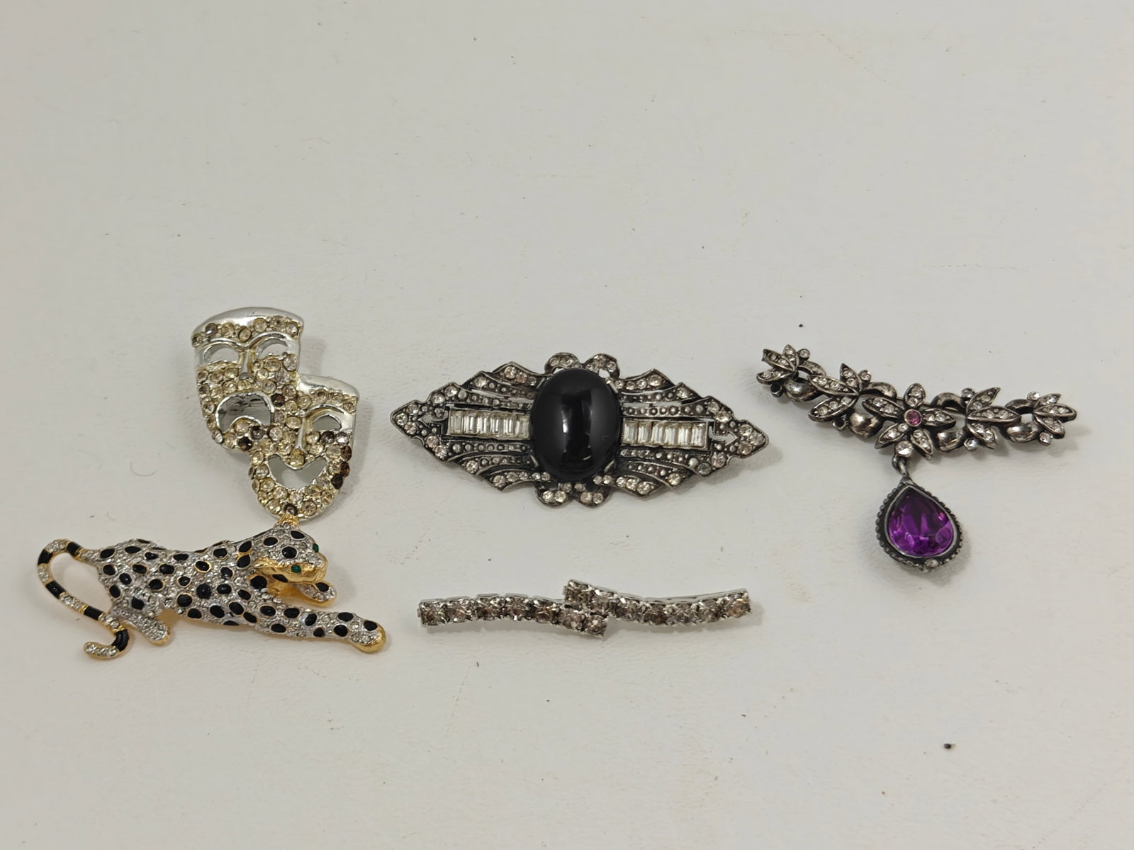 Group of Five Assorted Rhinestone Costume Pins (1 of 7)
