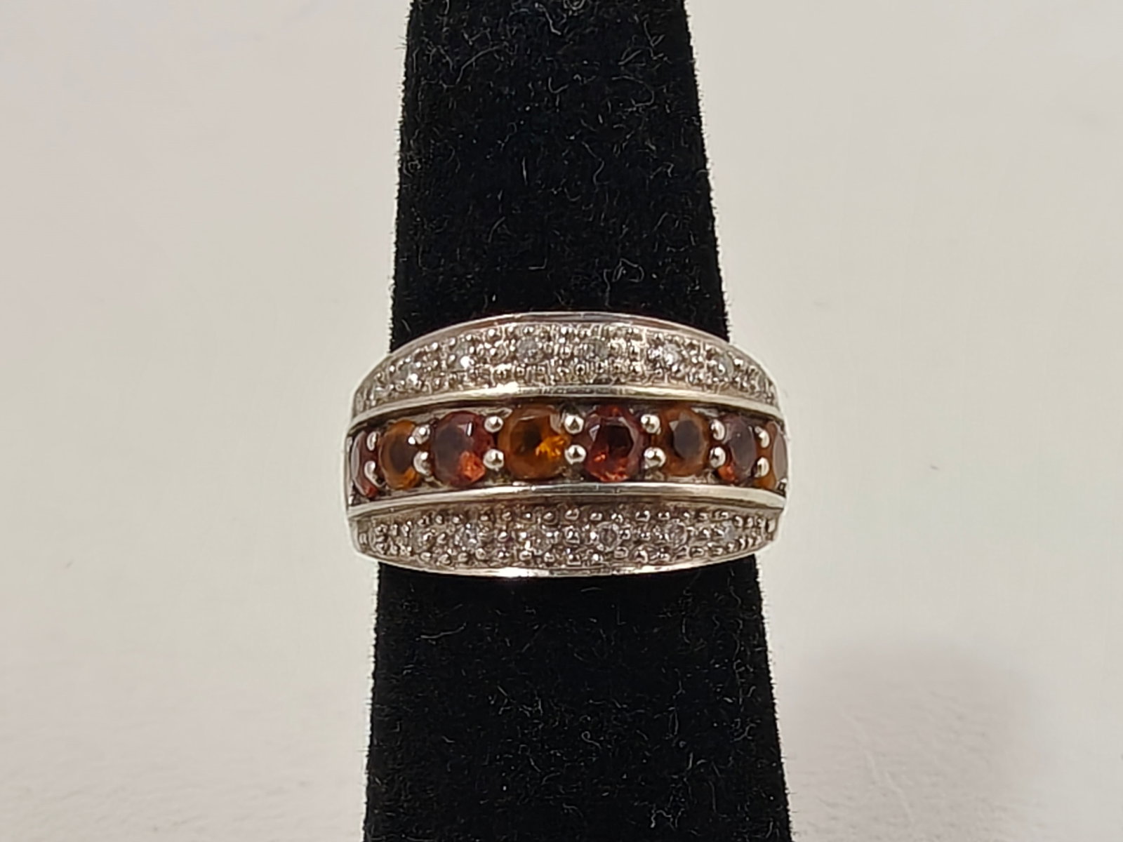 14K White Gold Garnet and Diamond Band Ring, Size 5 (1 of 5)