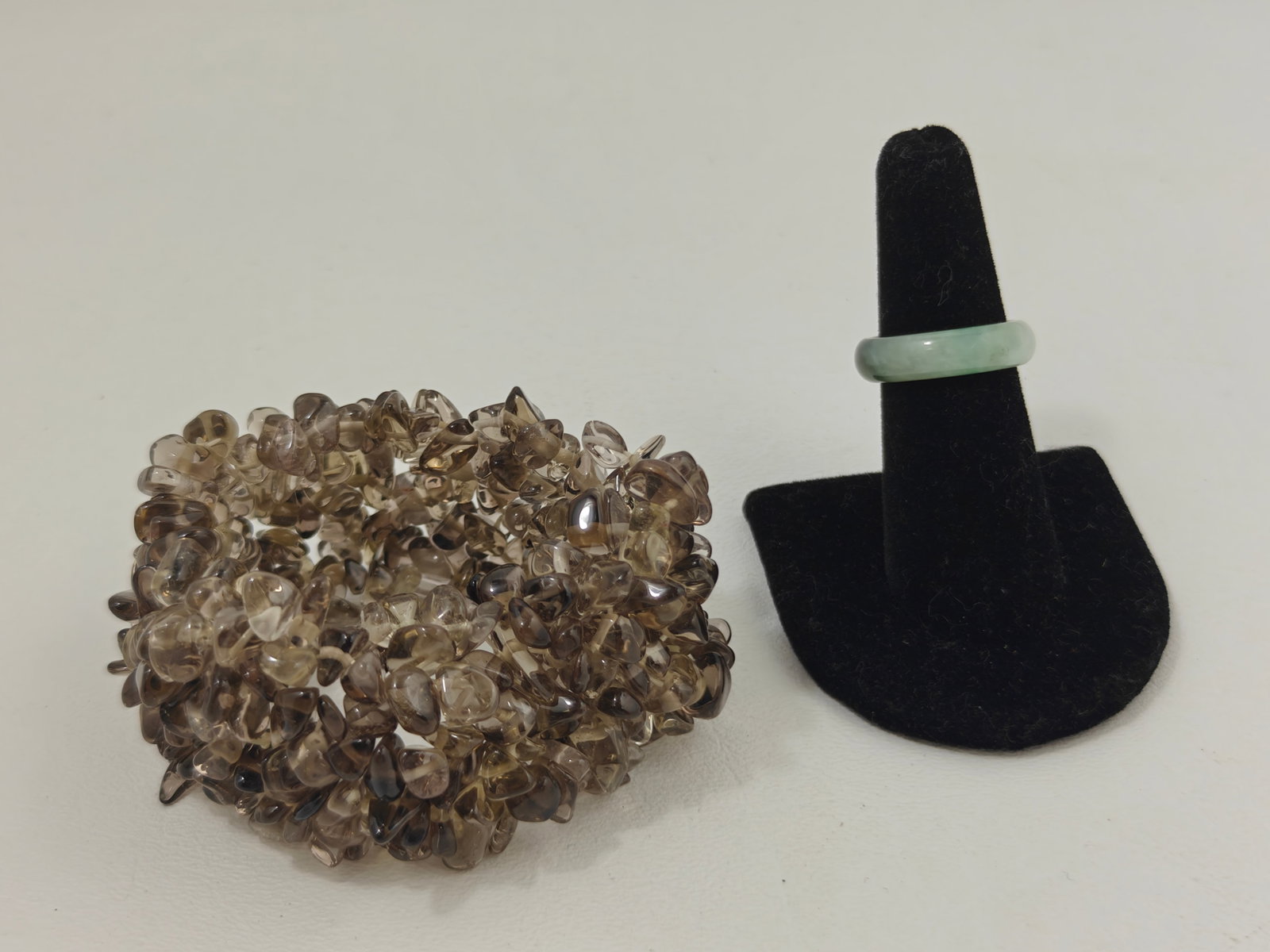Smoky Quartz Chip Bracelet & Burmese Jadeite Band Ring (1 of 4)