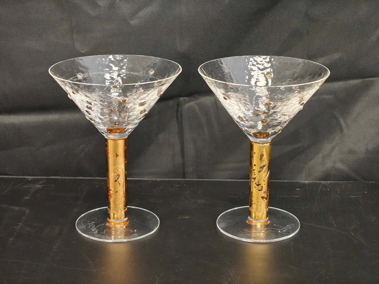 Stephen Smyers Signed Morocco Gold Martini Glasses, Pair (1 of 3)