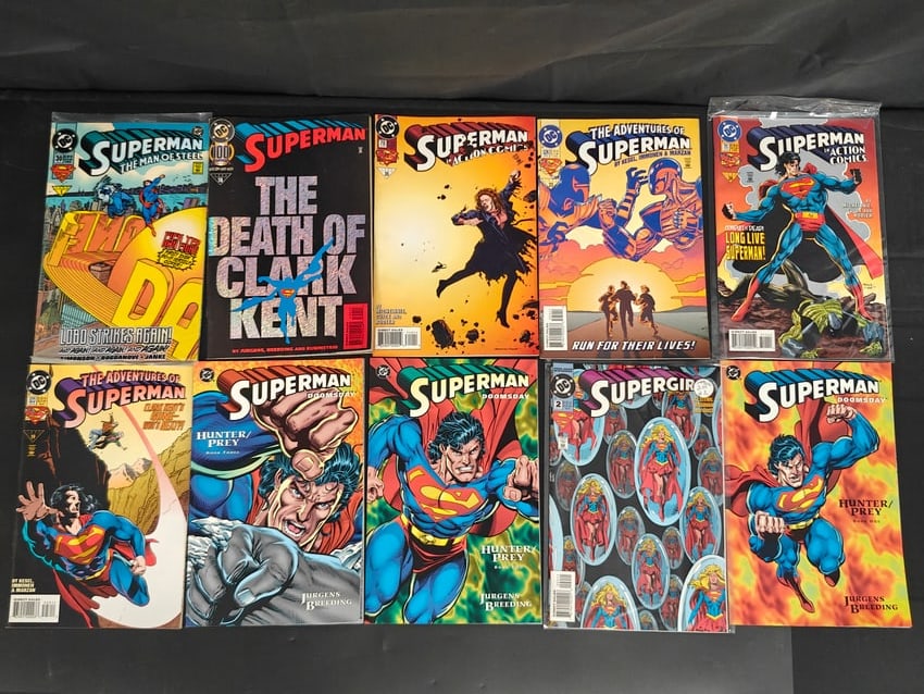 Collection of 10 DC Superman & Supergirl Comic Books, 1992-1994: Collection of ten DC Comics featuring Superman and Supergirl from the early 1990s, including several issues tied to the popular Death and Return of Superman storyline. Highlights include Superman: The