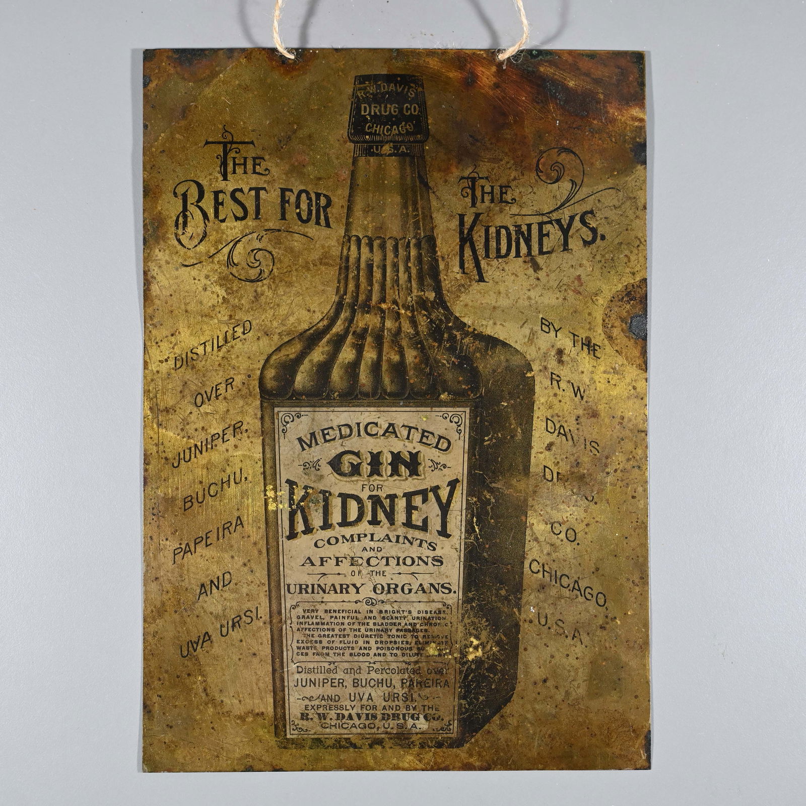 Medicated Gin for Kidney Complaints Brass Sign (1 of 3)