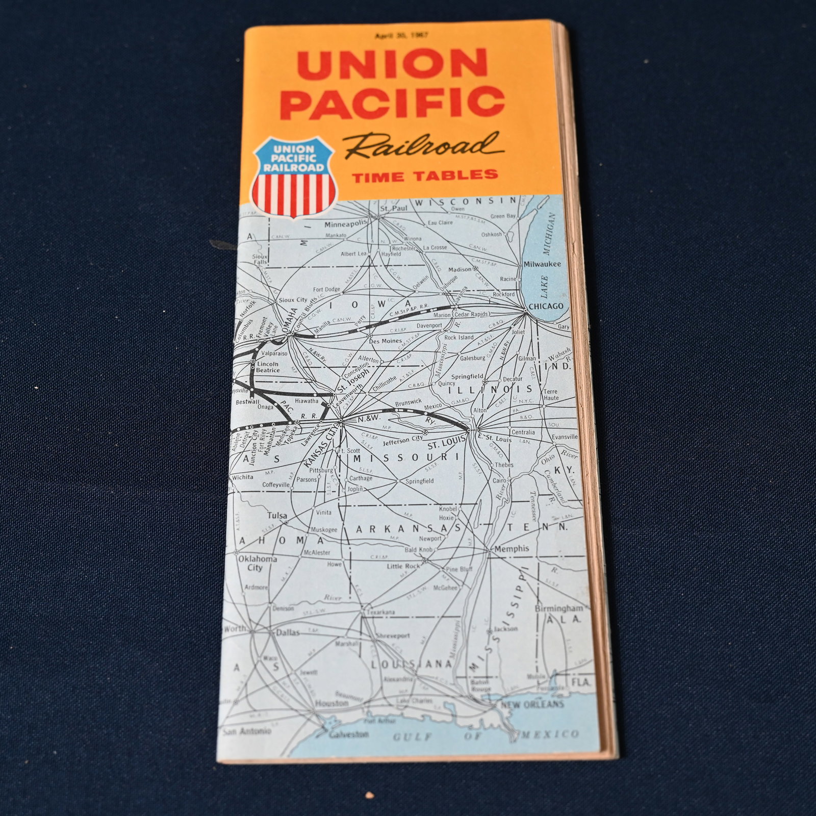 Union Pacific Railroad Time Tables - April 30, 1967: Brochure with route maps and schedules. Folded, 9 H x 4 1/4 W inches.