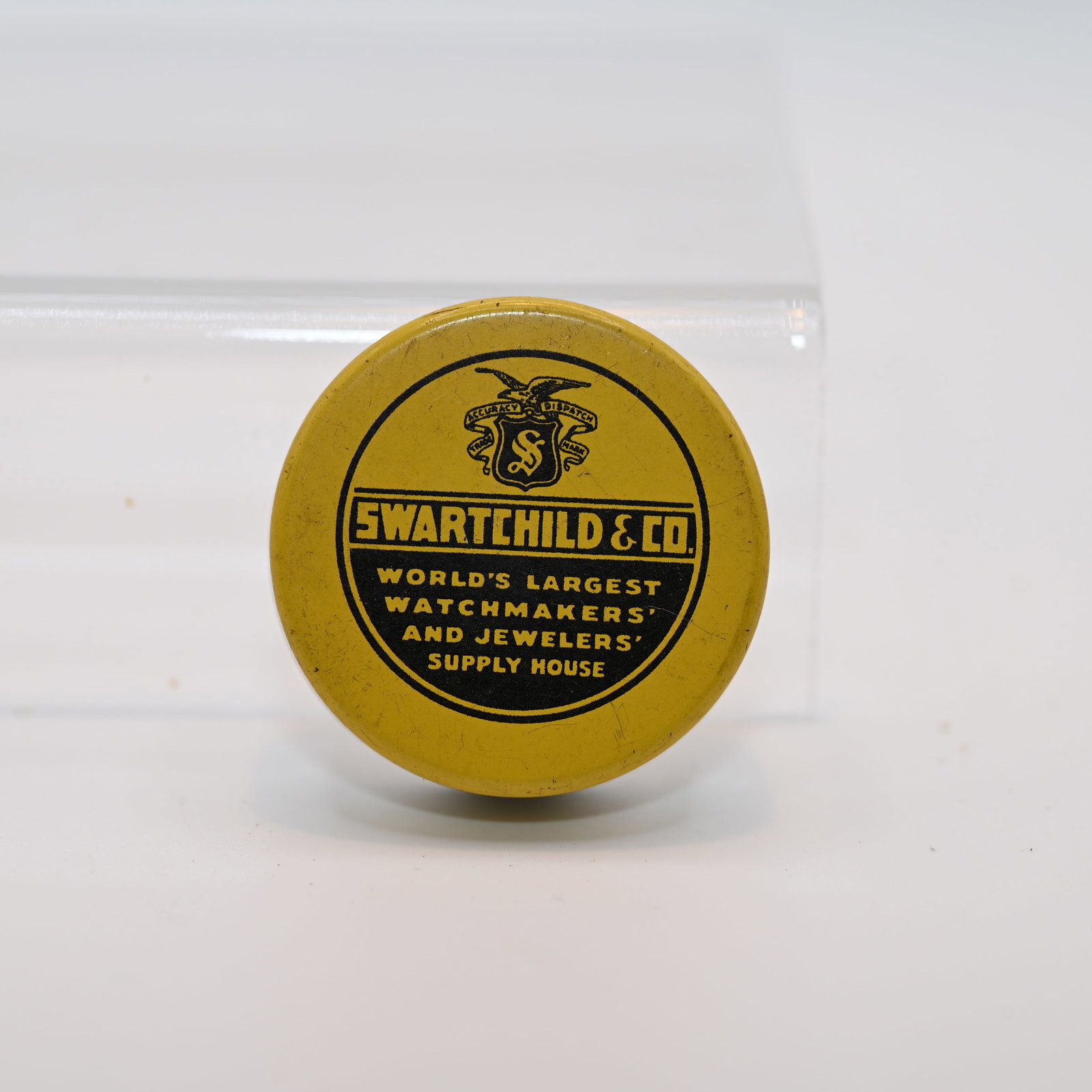 Swartchild & Co Tin: World s Largest Watchmakers and Jewelers Supply House. We do not know what is contained