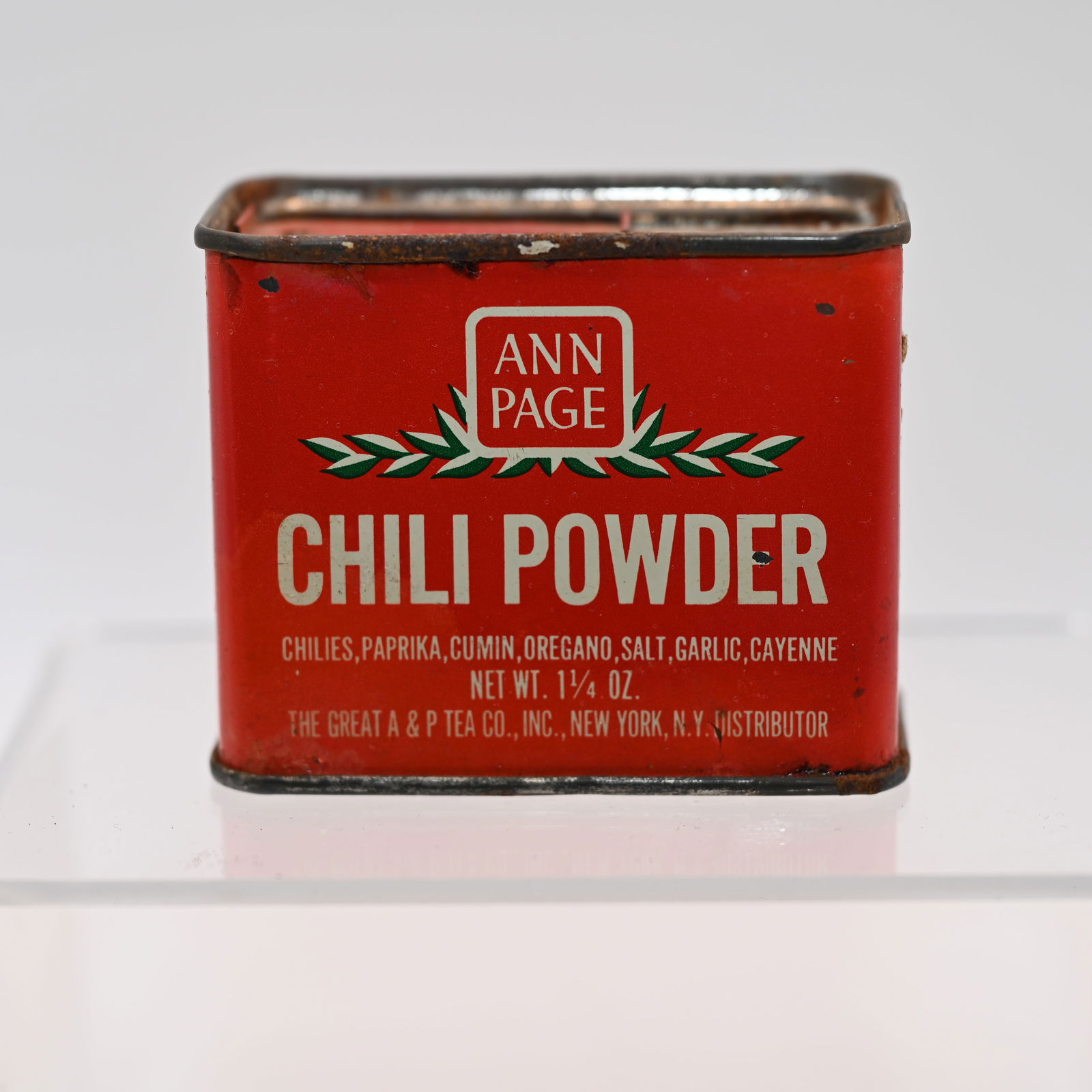 Ann Page Chili Powder Tin: The Great A & P Tea Co New York - 1 1/4 oz