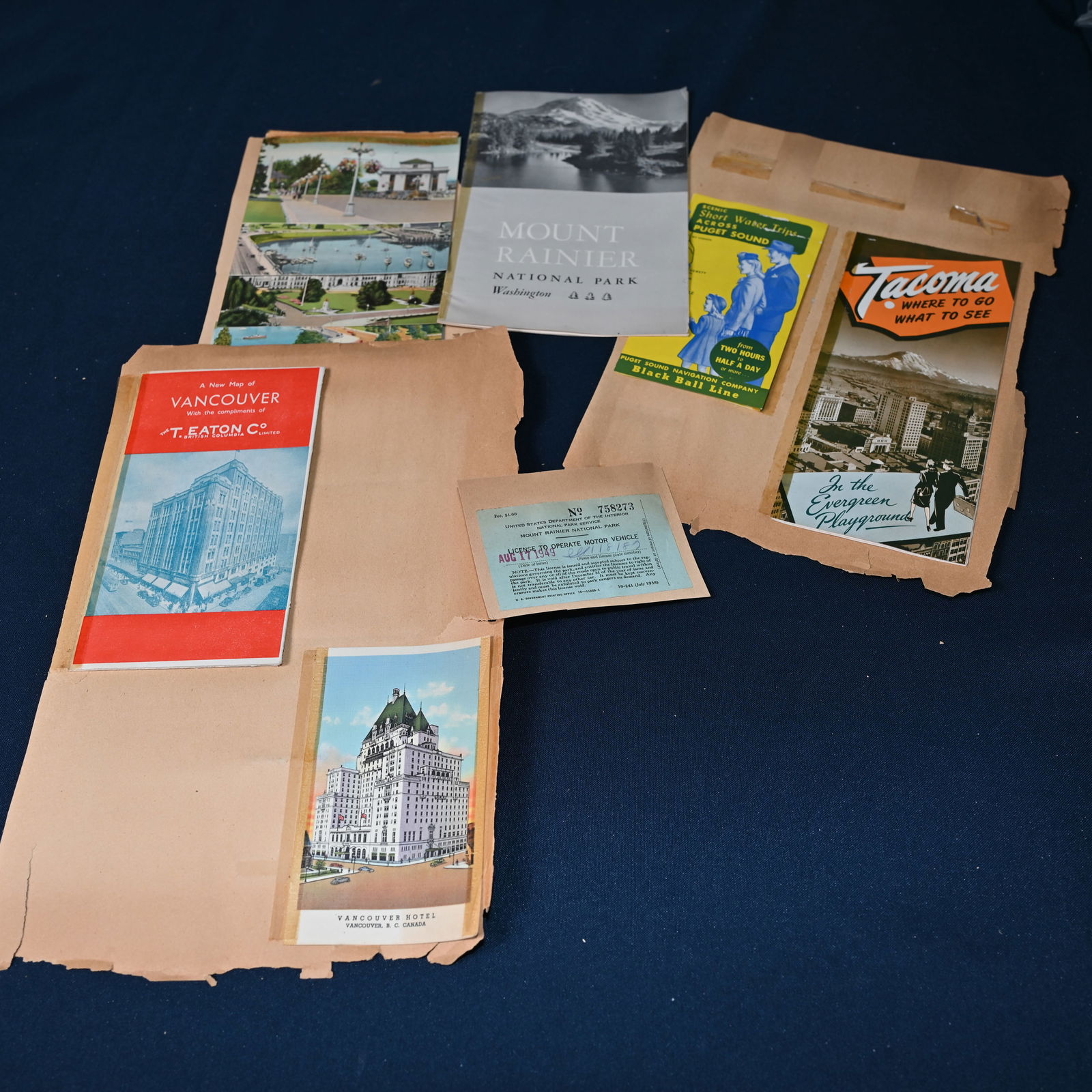 Vancouver BC - Mount Rainer National Park - Tacoma Vacation Ephemera: A collection of vacation memorabilia from a visit to the northwest which includes brochures and postcards