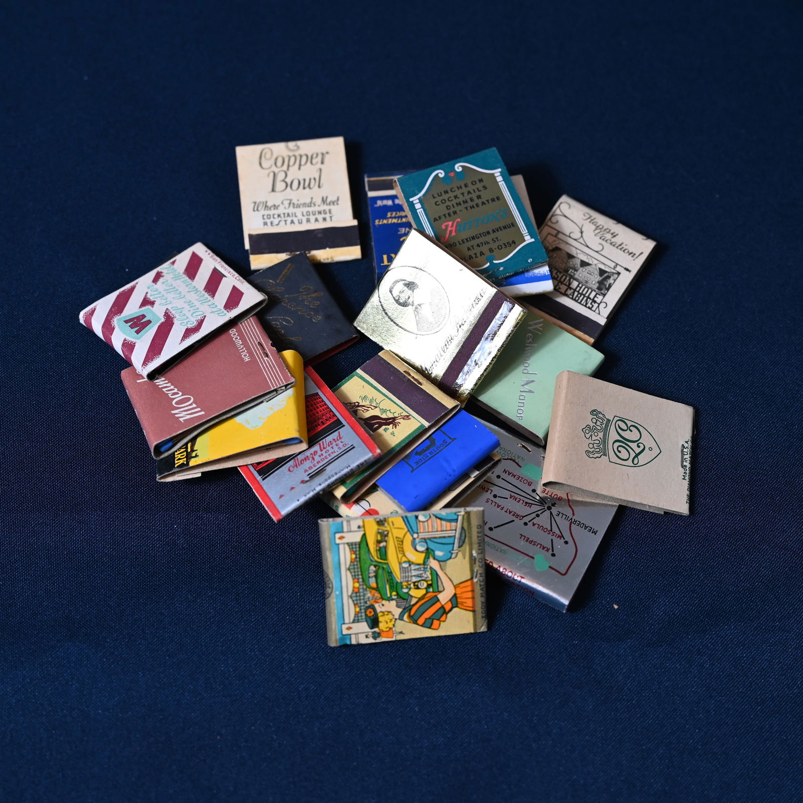 Collection of 18 Matchbooks incl. Waldorf Astoria Hotel and Yellowstone National Park: As pictured. We did not check to see if all the matches were present.