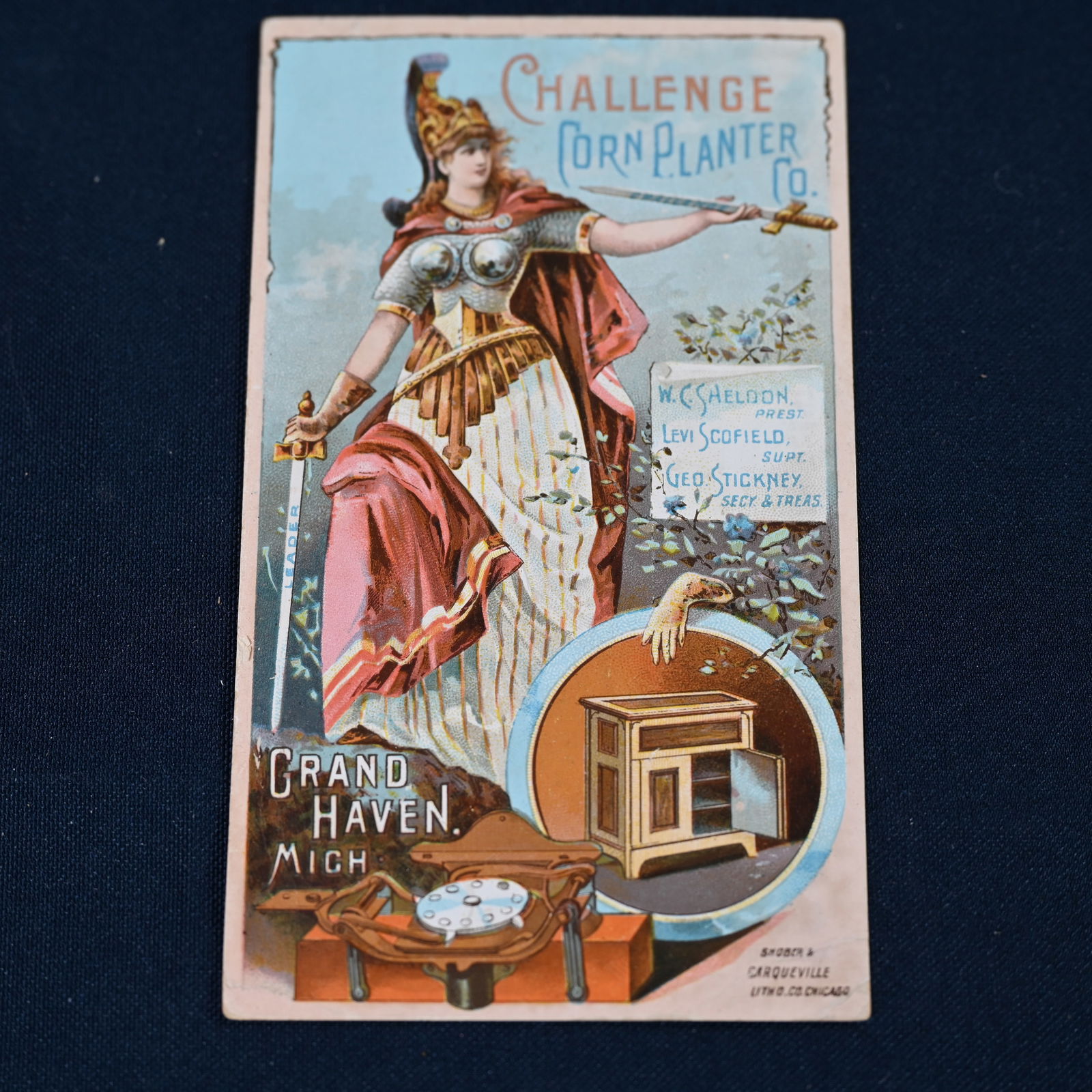 Challenger Corn Planter - Victorian Trade Card: Grand Haven Michigan - As pictured