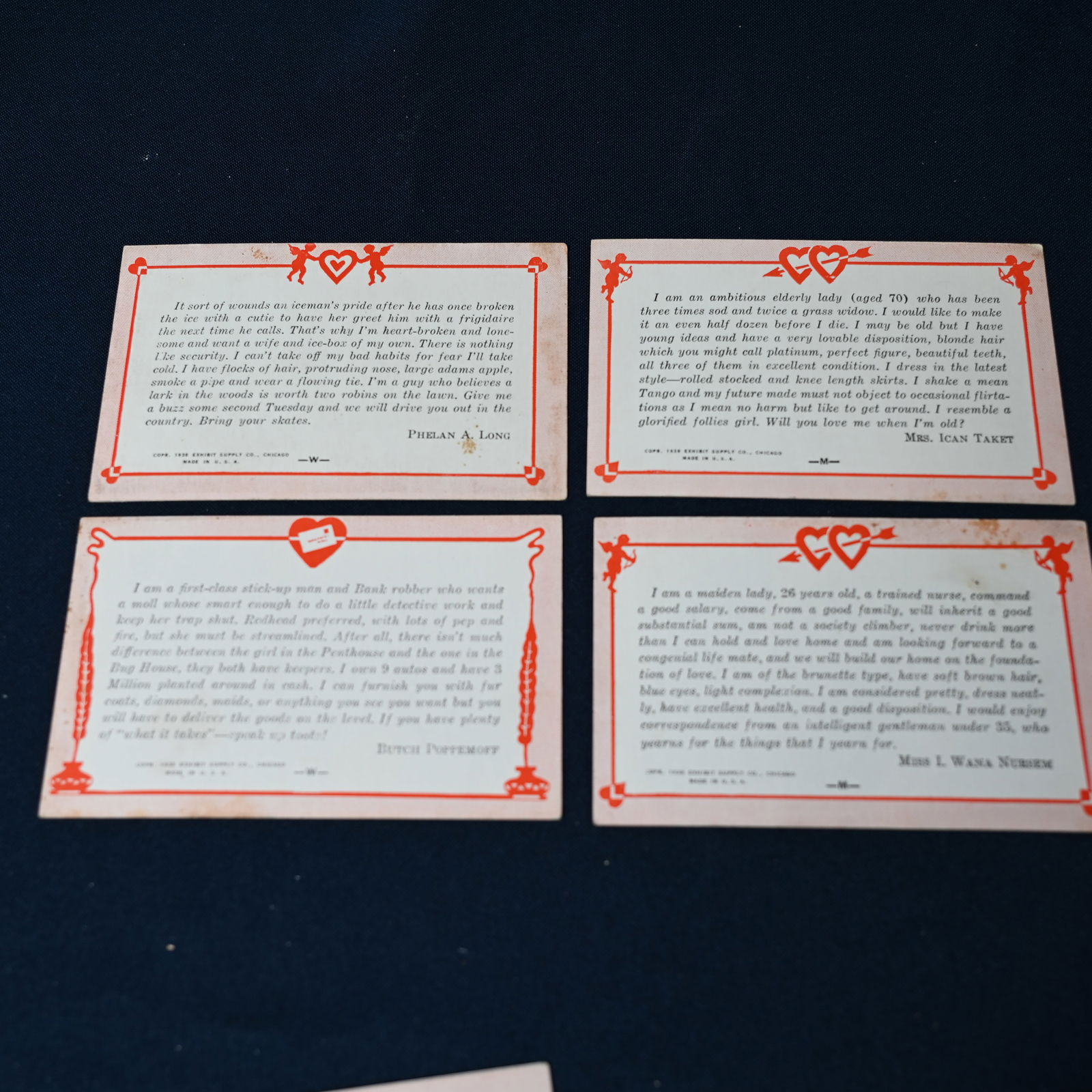 Lot of 10 - Exhibit Supply: (1) 1928 Spooning License, (7) 1938 Horoscope Card, (2) 1935 Your Future: Each about 3.375 x 5.375 inches