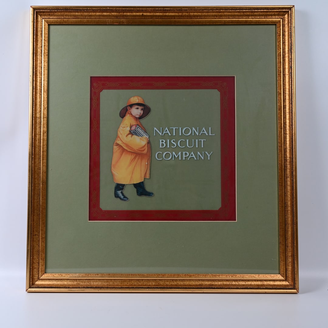 Nabisco - National Biscuit Company Advertising Sign: Visible image about 12 inches square. Framed to 23 1/4 H inches x 21 3/4 W inches x 1 D inches