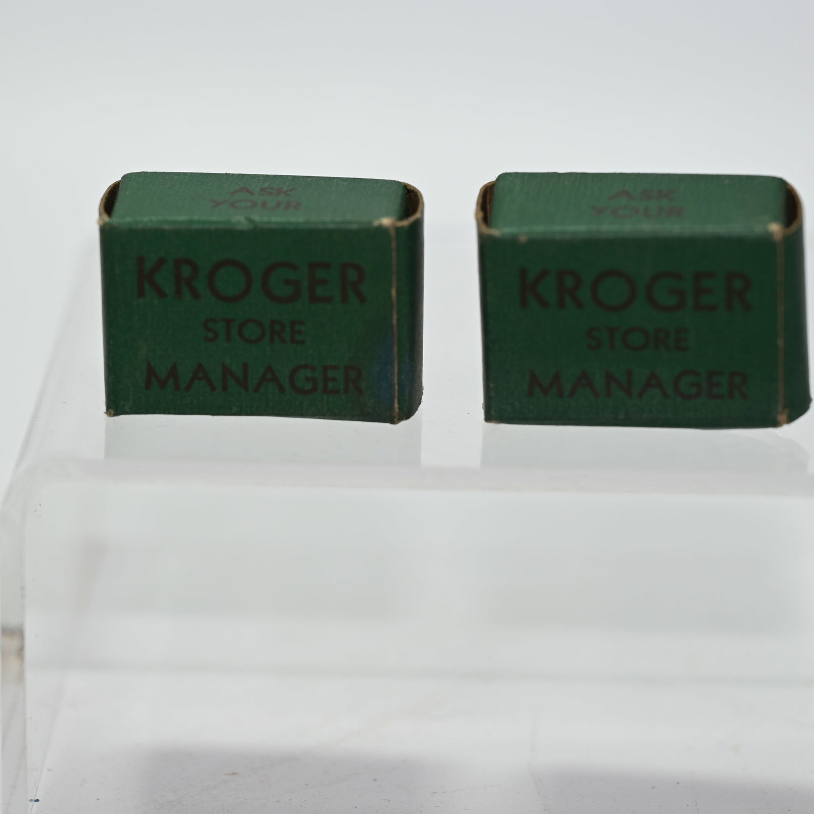 Kroger Food Foundation Box - Lot of 2: Ask Your Kroger Store Manager About The Kroger Food Foundation. Both boxes are empty. Each 3/4 H x 1 W x 1/2 D inches